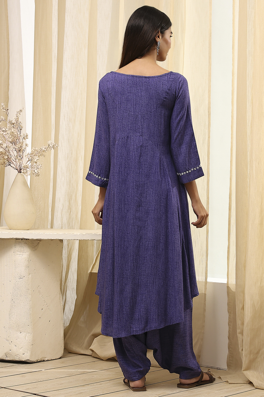 Blue Printed Asymmetric Suit Set image number 5