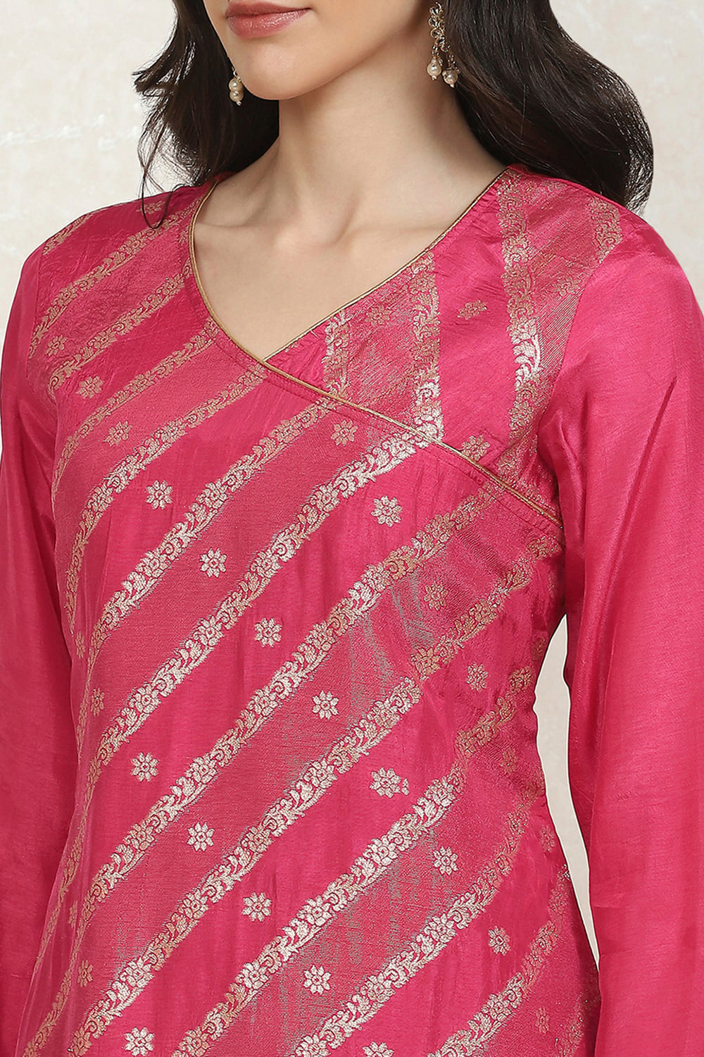 Pink Cotton Printed Embroidered Unstitched Suit Set image number 2
