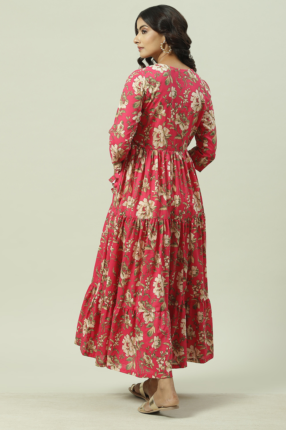 Navy Cotton Tiered Printed Dress image number 4