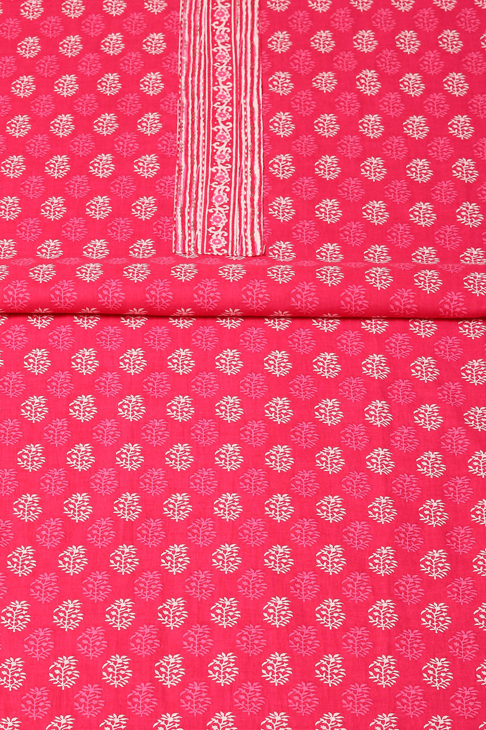 Pink Cotton Hand Embroidered Unstitched Suit Set image number 3