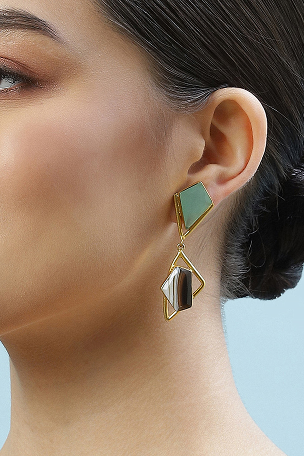 Mint Green Black Brass Earrings image number 1