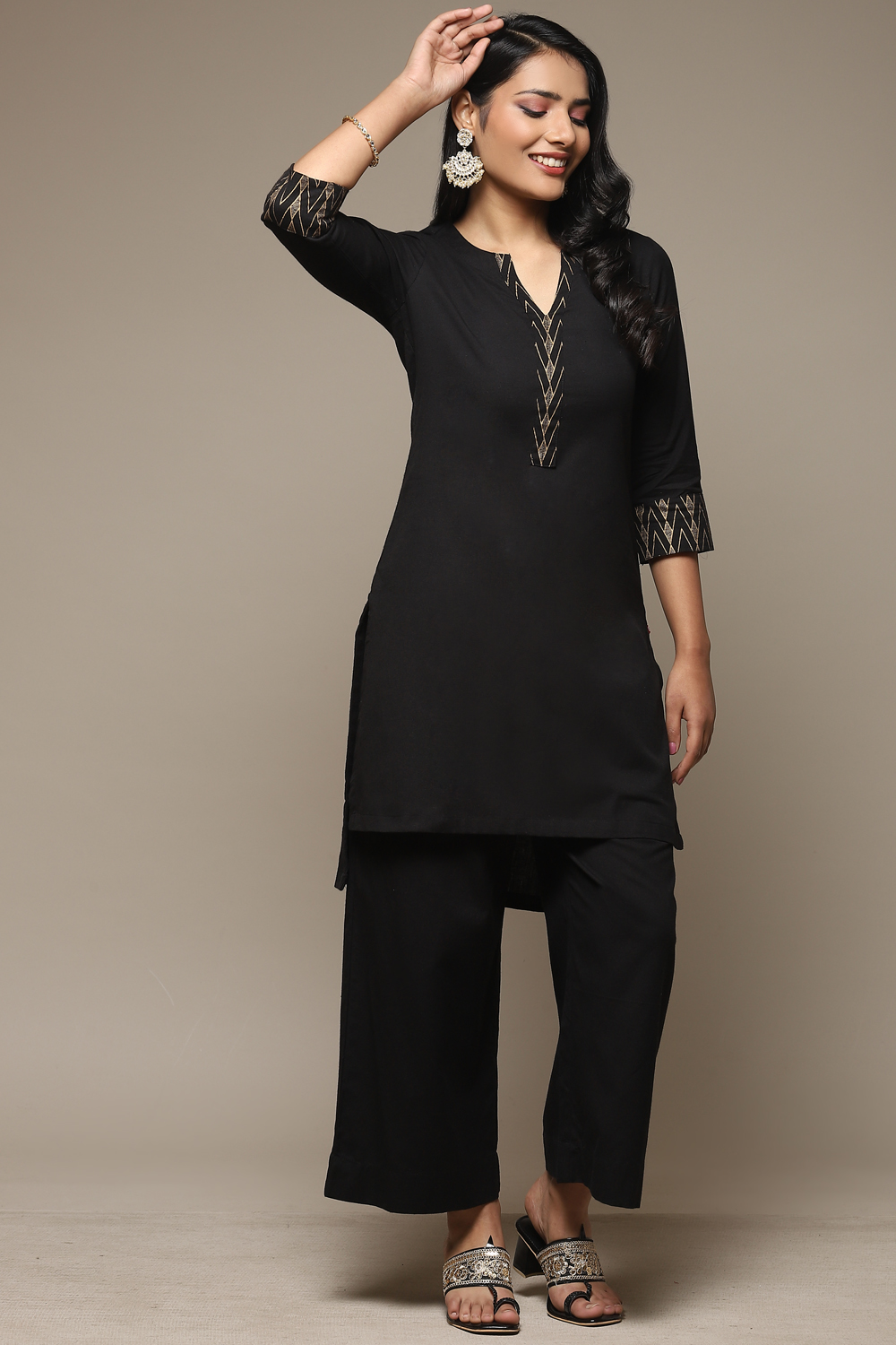 Blue Cotton Blend Straight Kurta Palazzo Suit Set image number 0