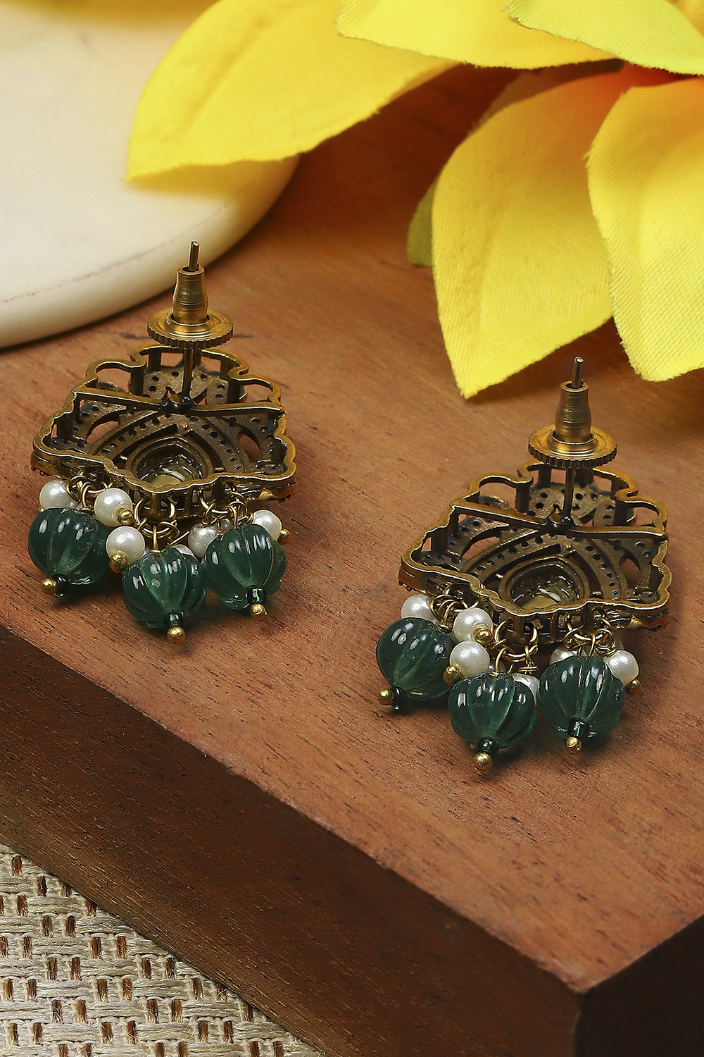 Green Stone Embellished Earrings image number 2