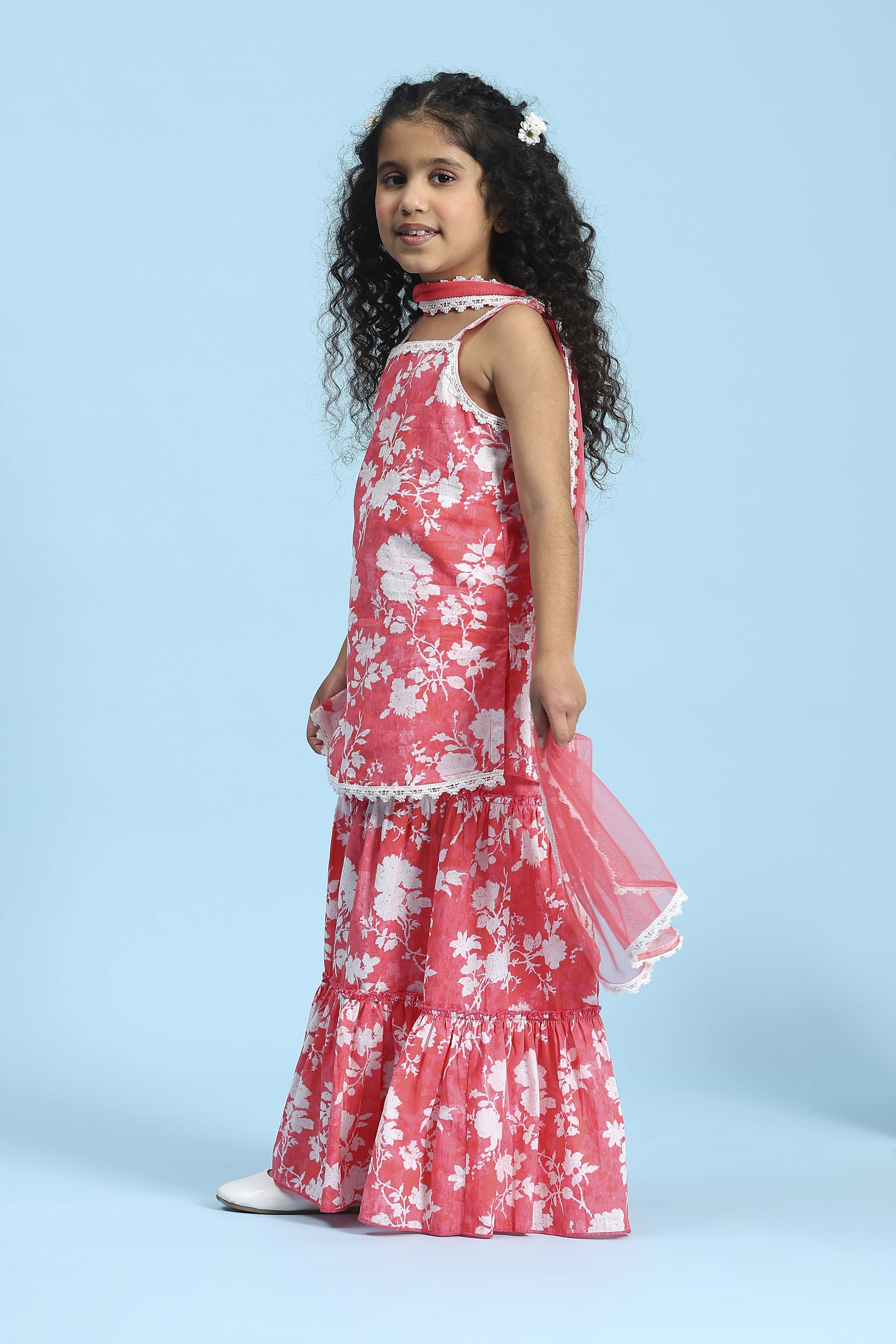 Coral Cotton Printed Straight Garara Suit Set image number 3