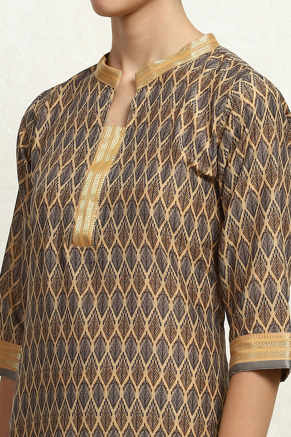 Grey Cotton Handloom Unstitched Suit Set image number 2