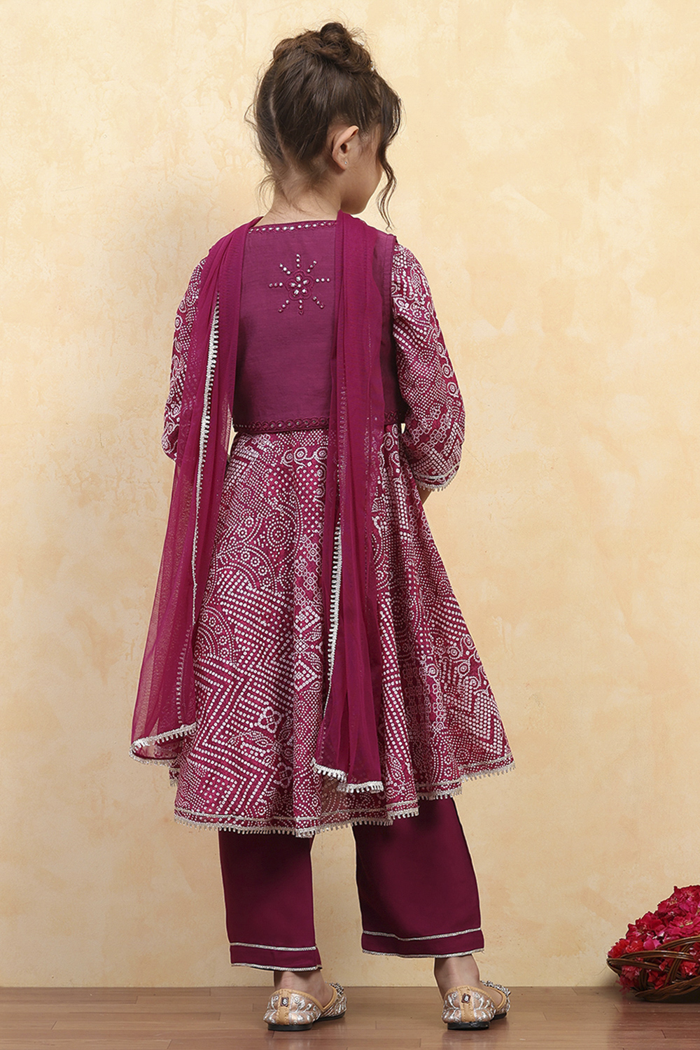 Purple Cotton Printed Anarkali Suit Set image number 4