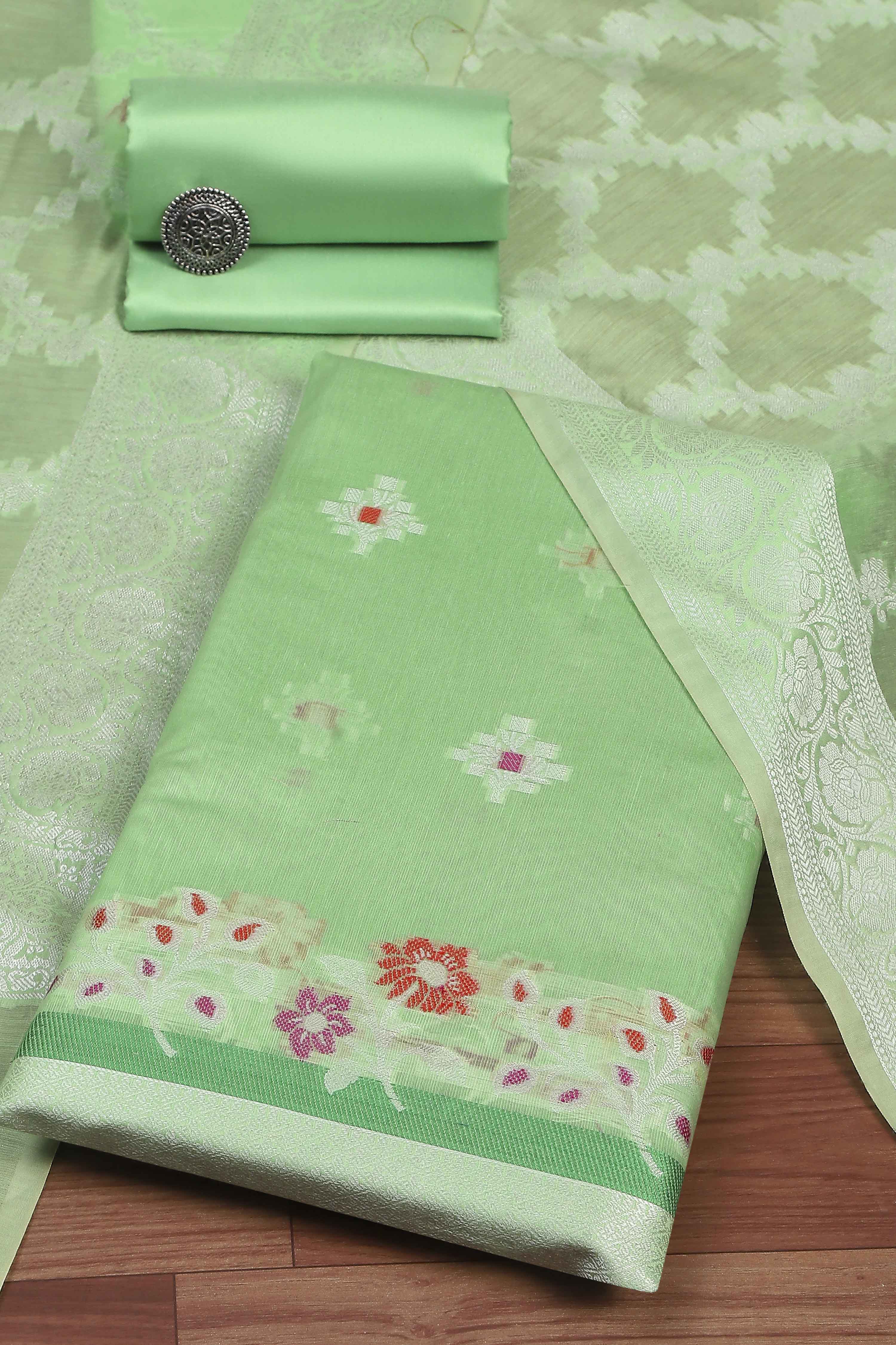 Pastel Cotton Printed Embroidered Unstitched Suit Set image number 0