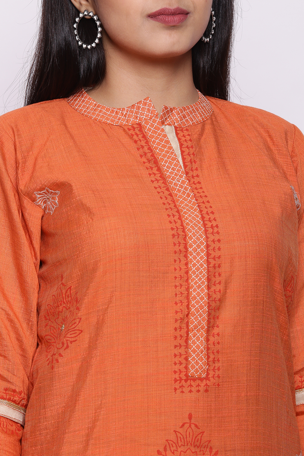 Off White Silk Blend Hand Embroidered Unstitched Suit Set image number 2