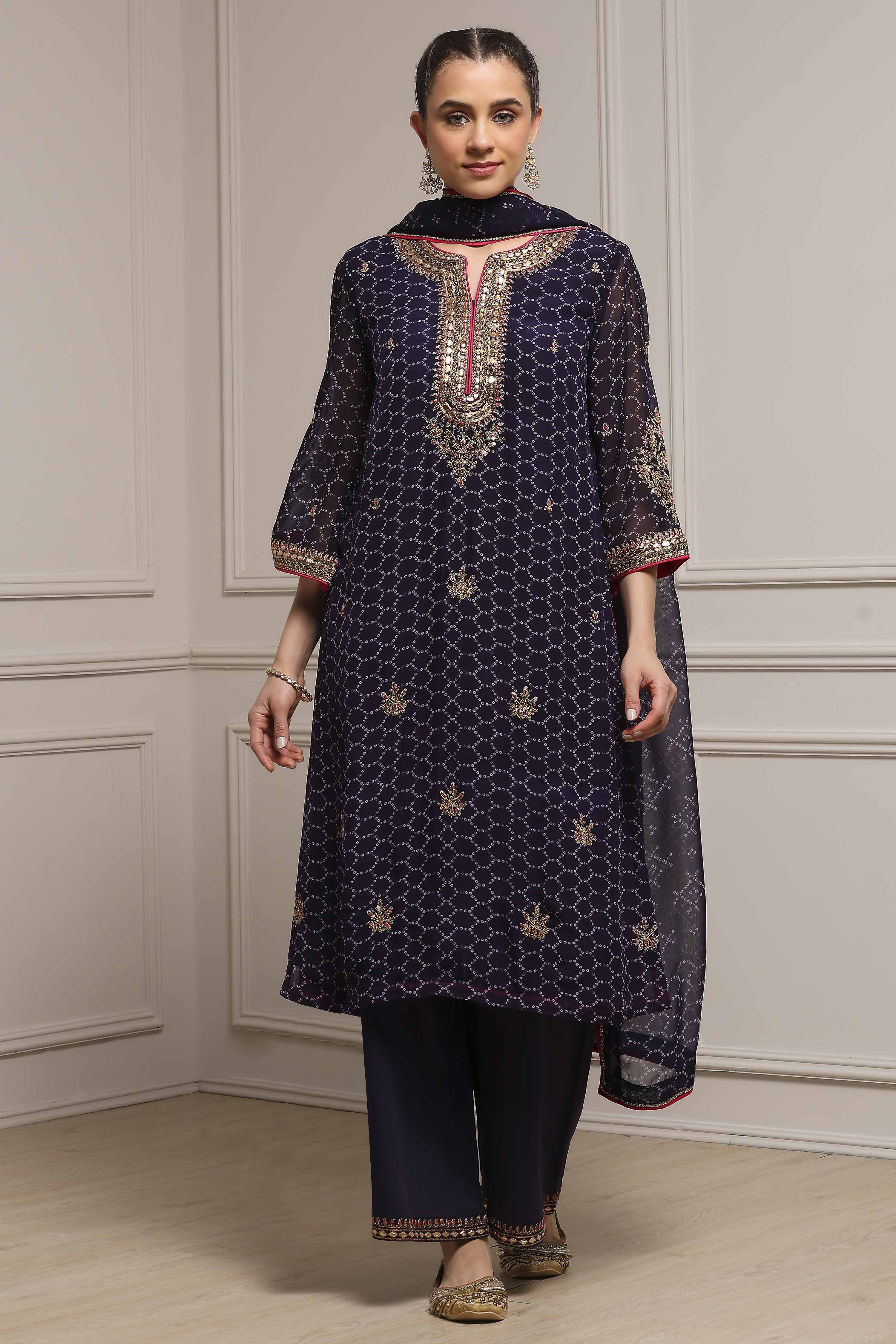 Purple Viscose Straight Suit Set image number 0