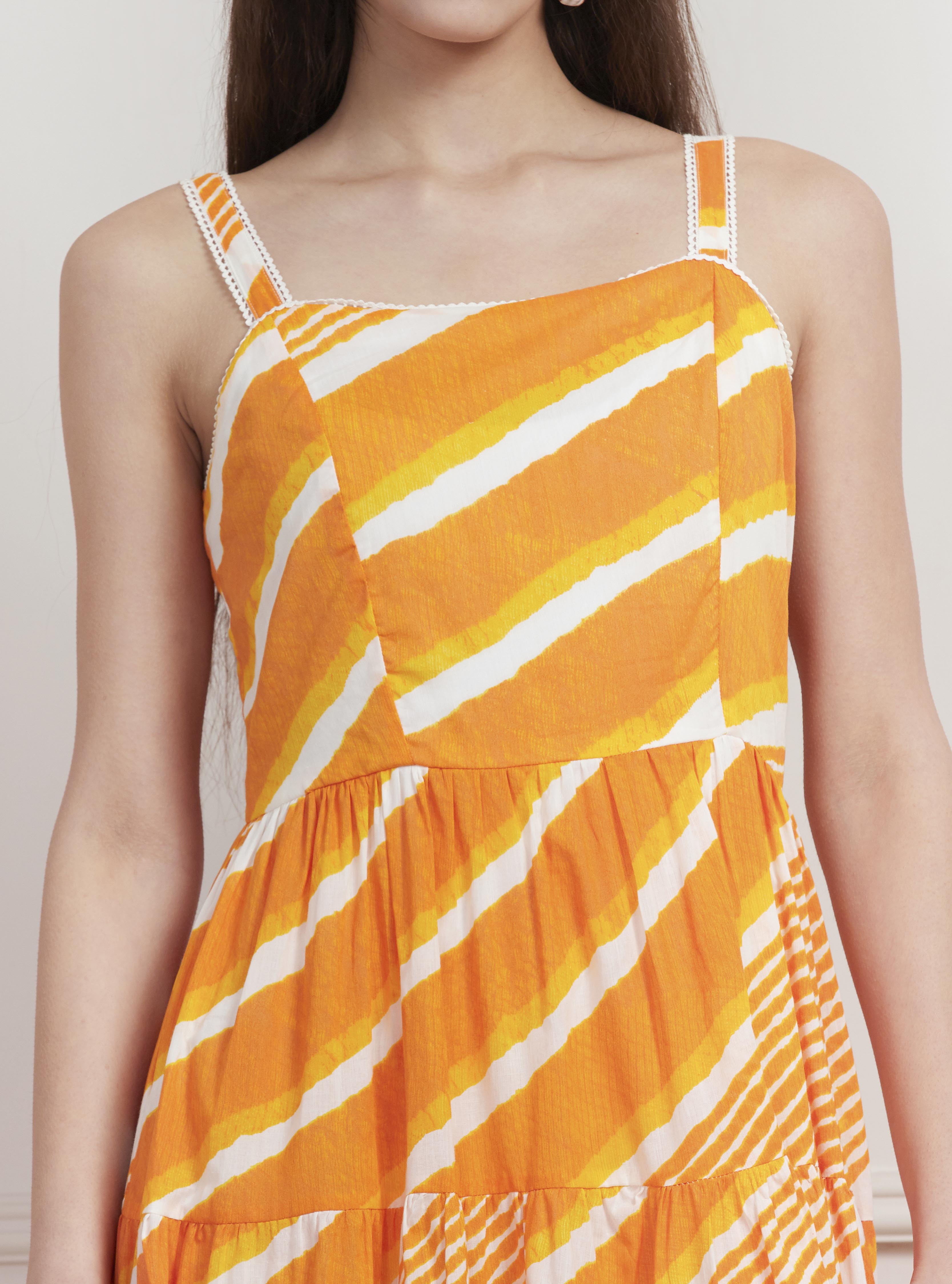 Yellow Cotton Printed Tiered Dress image number 1