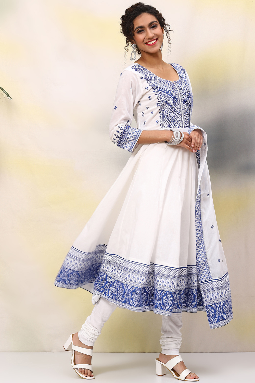 Black Cotton Anarkali Kurta Churidar Suit Set image number 6