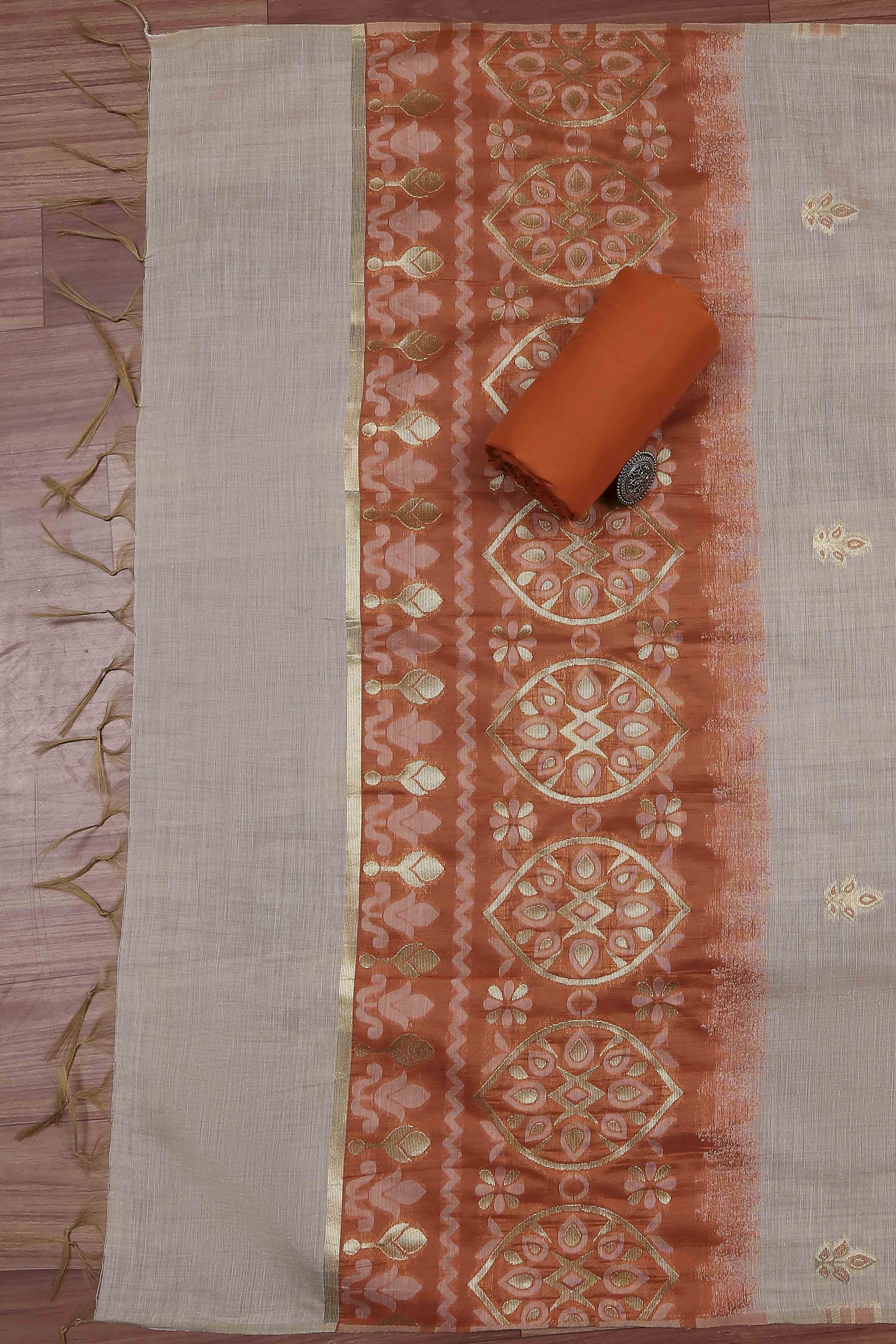 Blue Cotton Jamdani Unstitched Suit Set image number 3