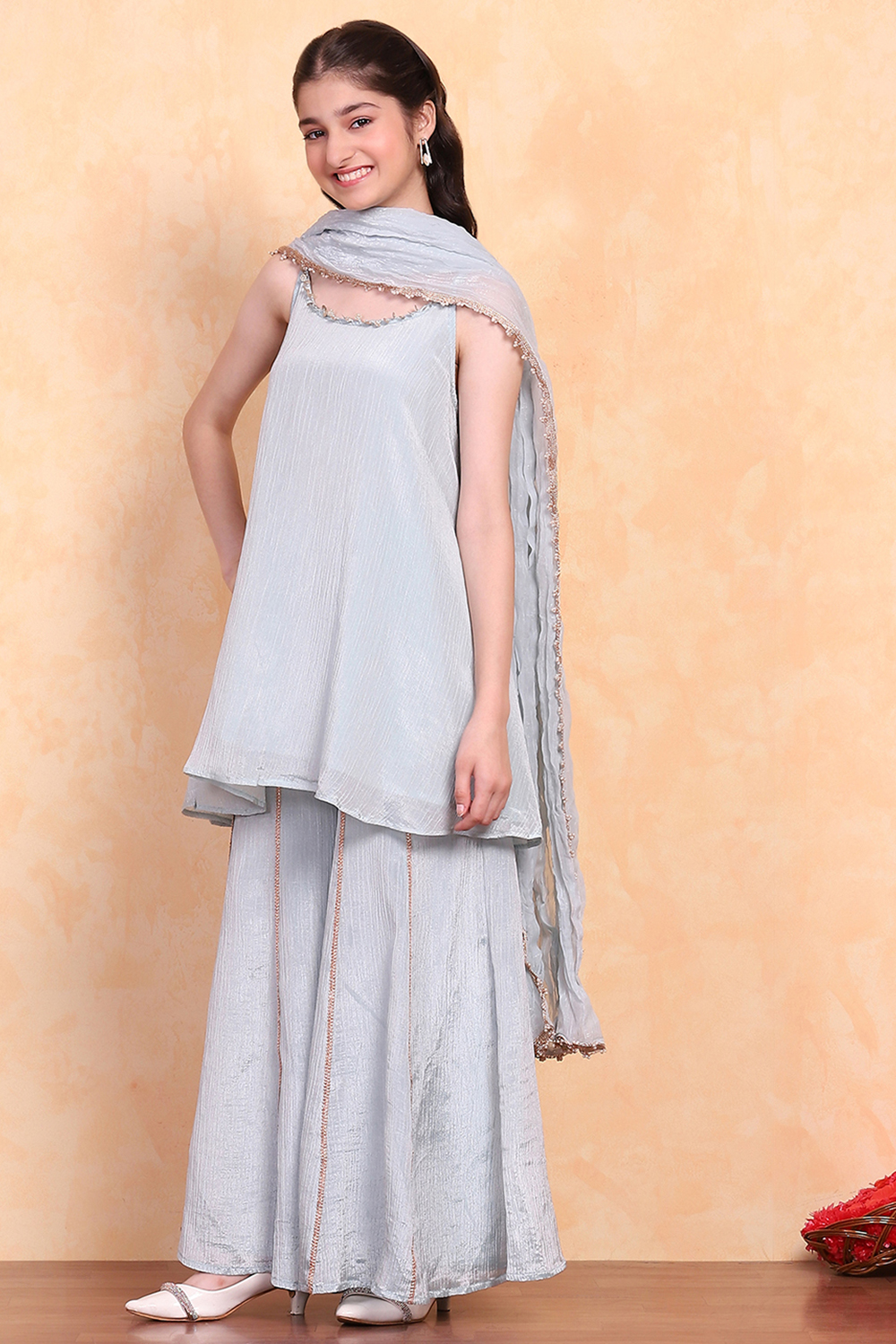 Powder Blue Solid A-Line Suit Set image number 3