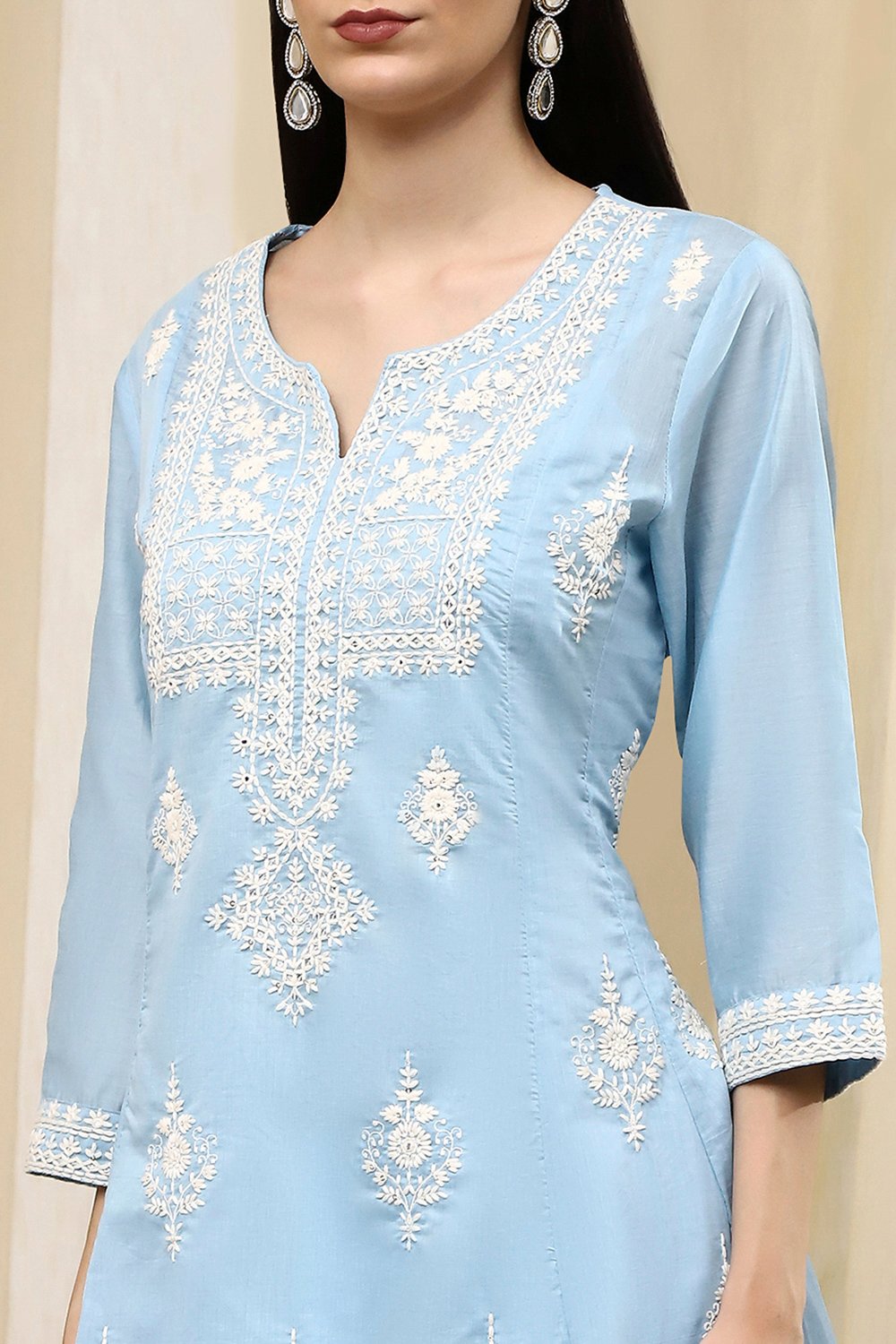 Blue Embroidered Kalidar Suit Set image number 1