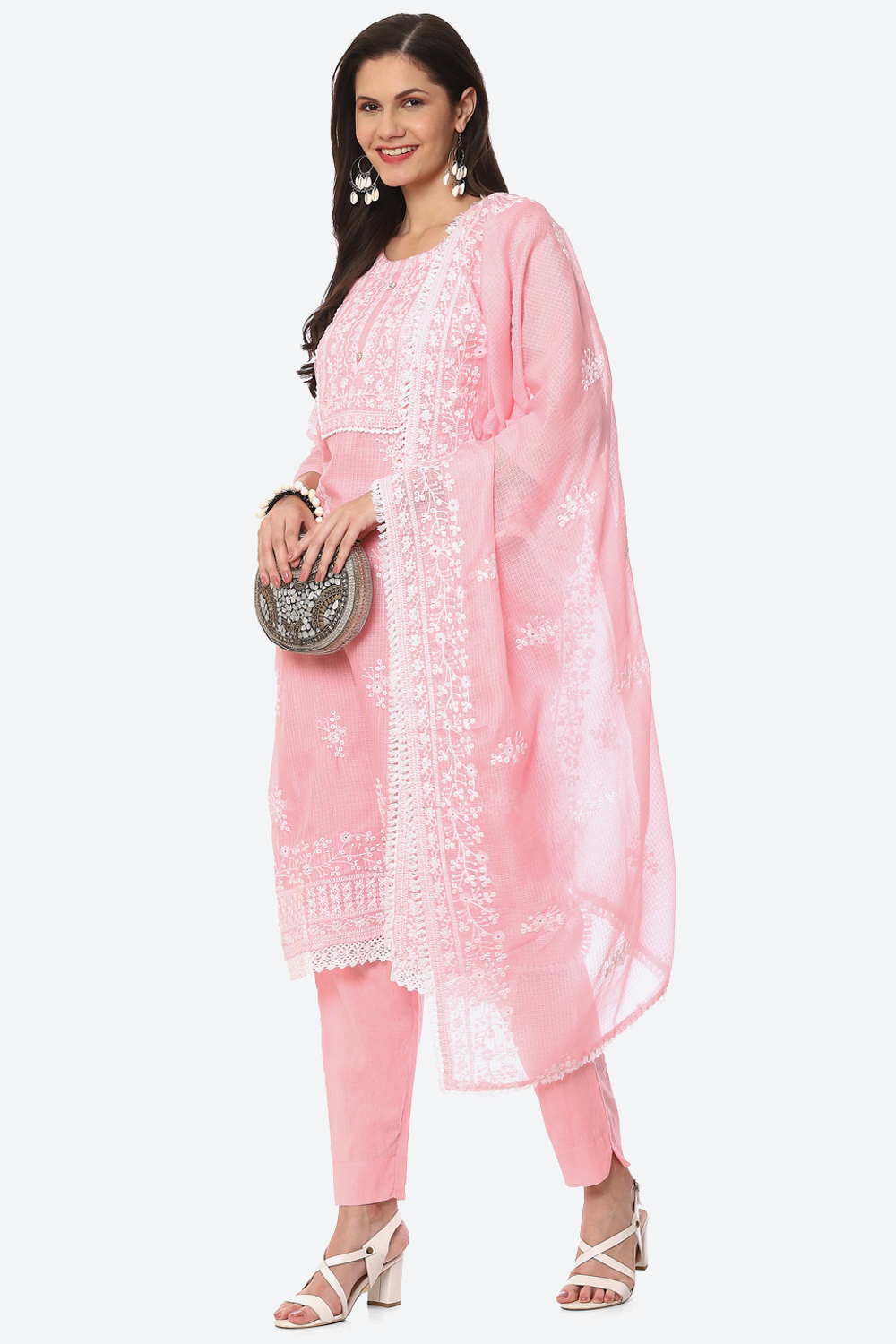 Light Pink Cotton Blend Unstitched Suit Set image number 6