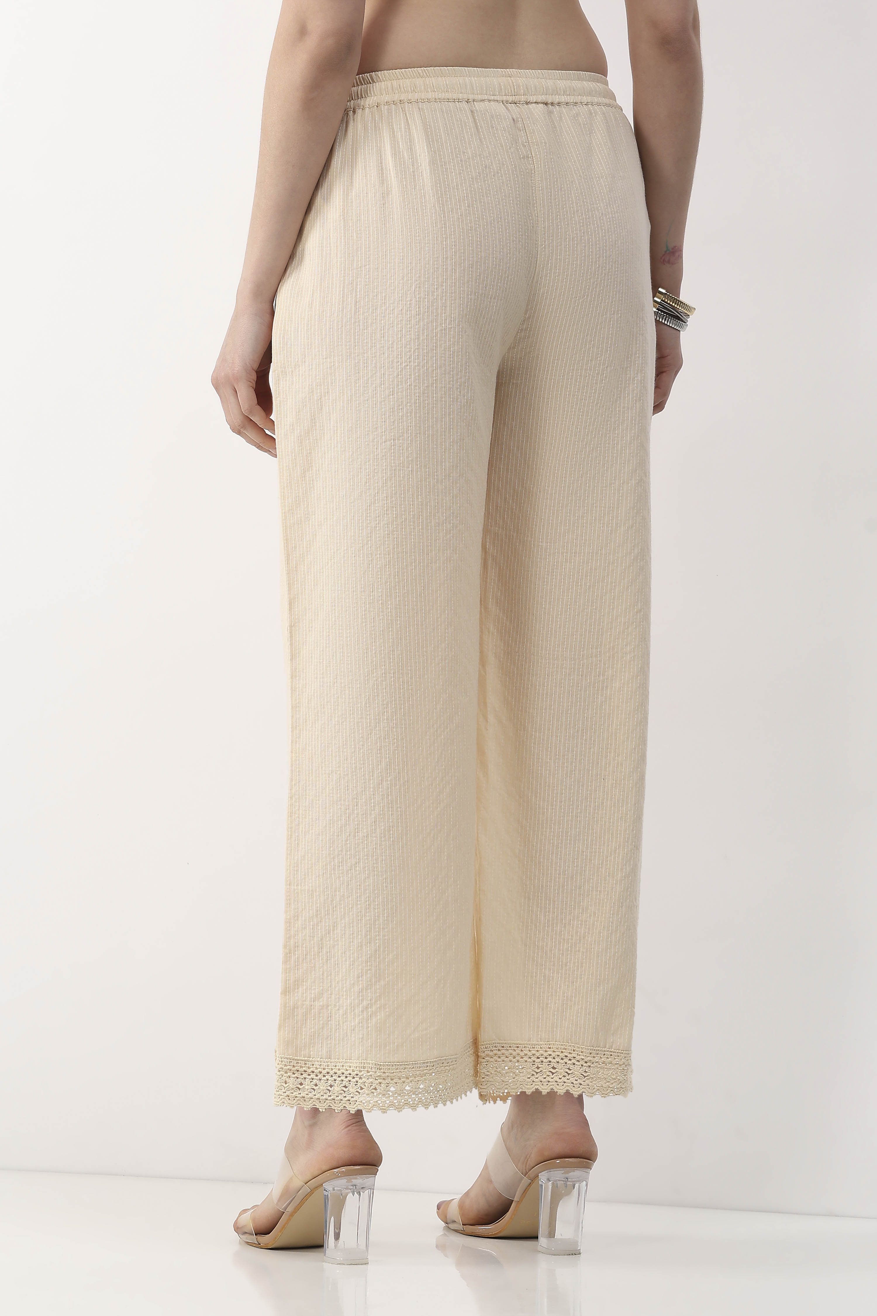 Beige Cotton Straight Palazzos image number 3