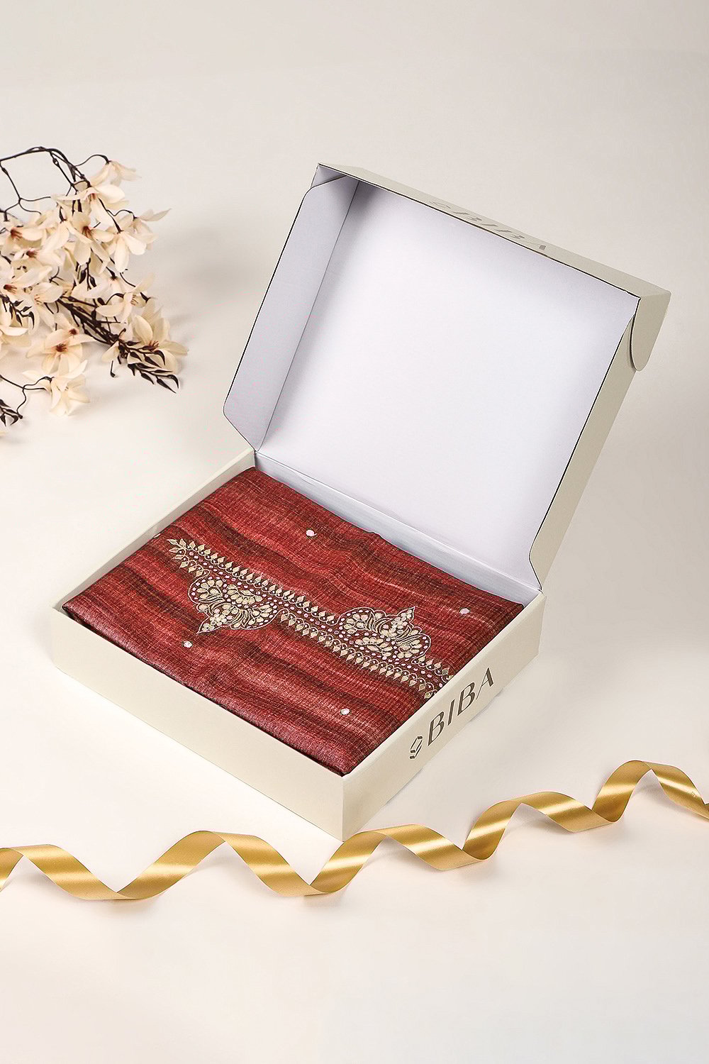 Wine Silk Blend Printed Unstitched Suit Set image number 0