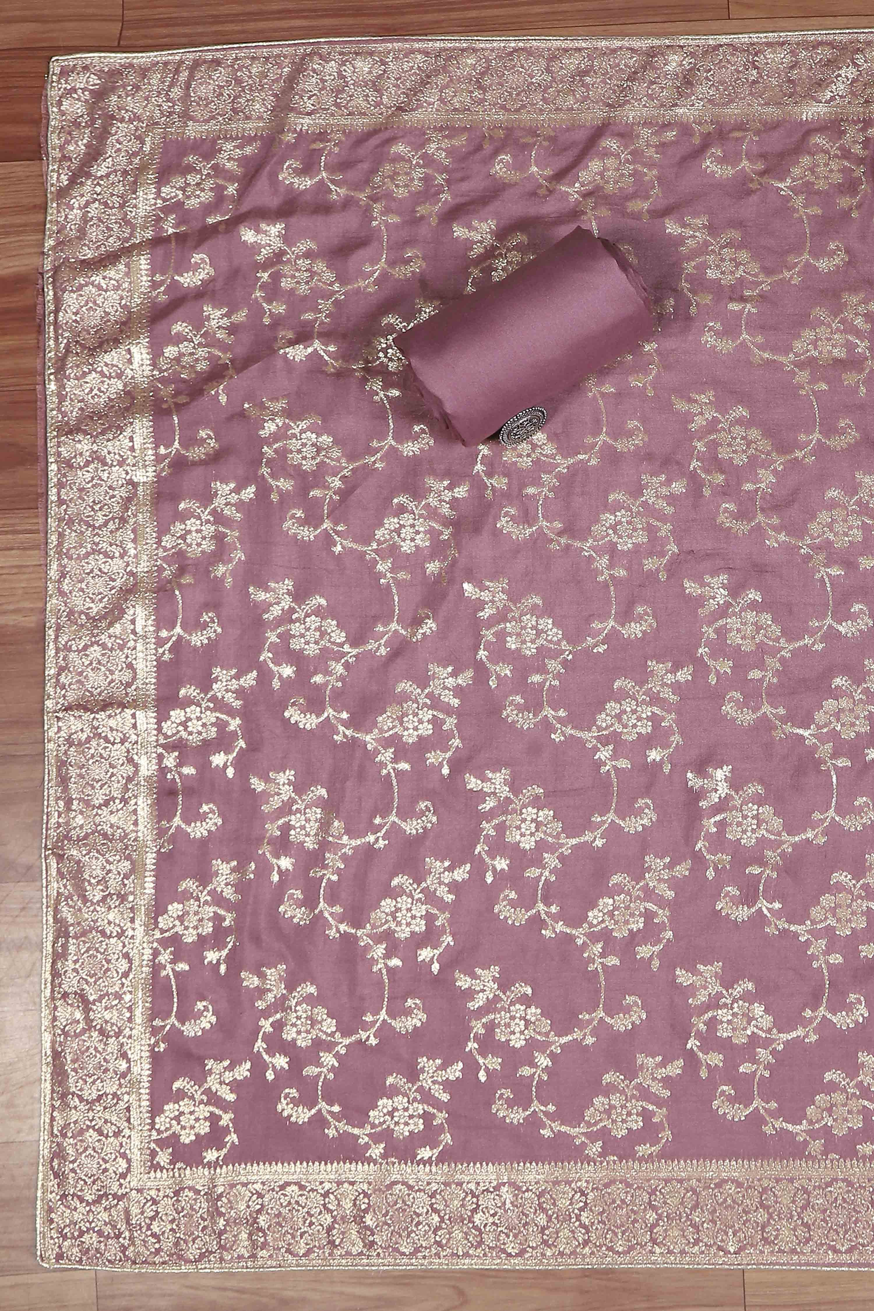 Pink Cotton Printed Embroidered Unstitched Suit Set image number 3