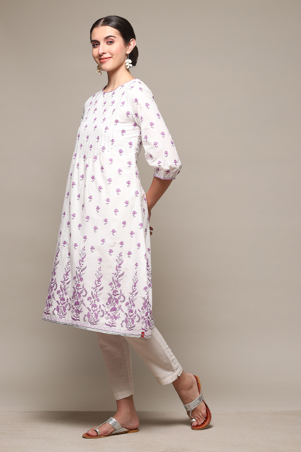 Sky Blue Cotton Straight Kurta image number 2