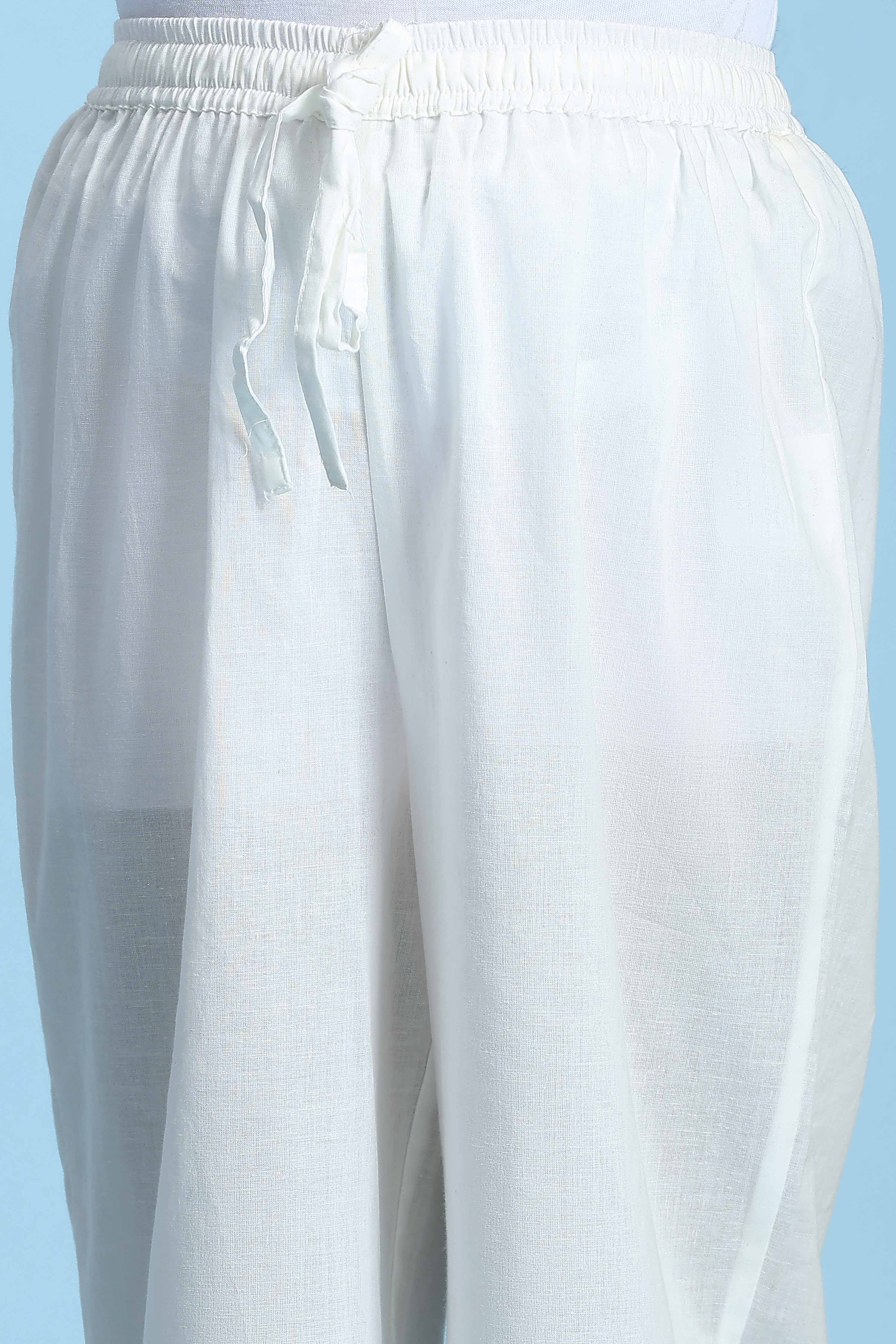 Yellow and White Cotton Printed Straight Kurta Set image number 2