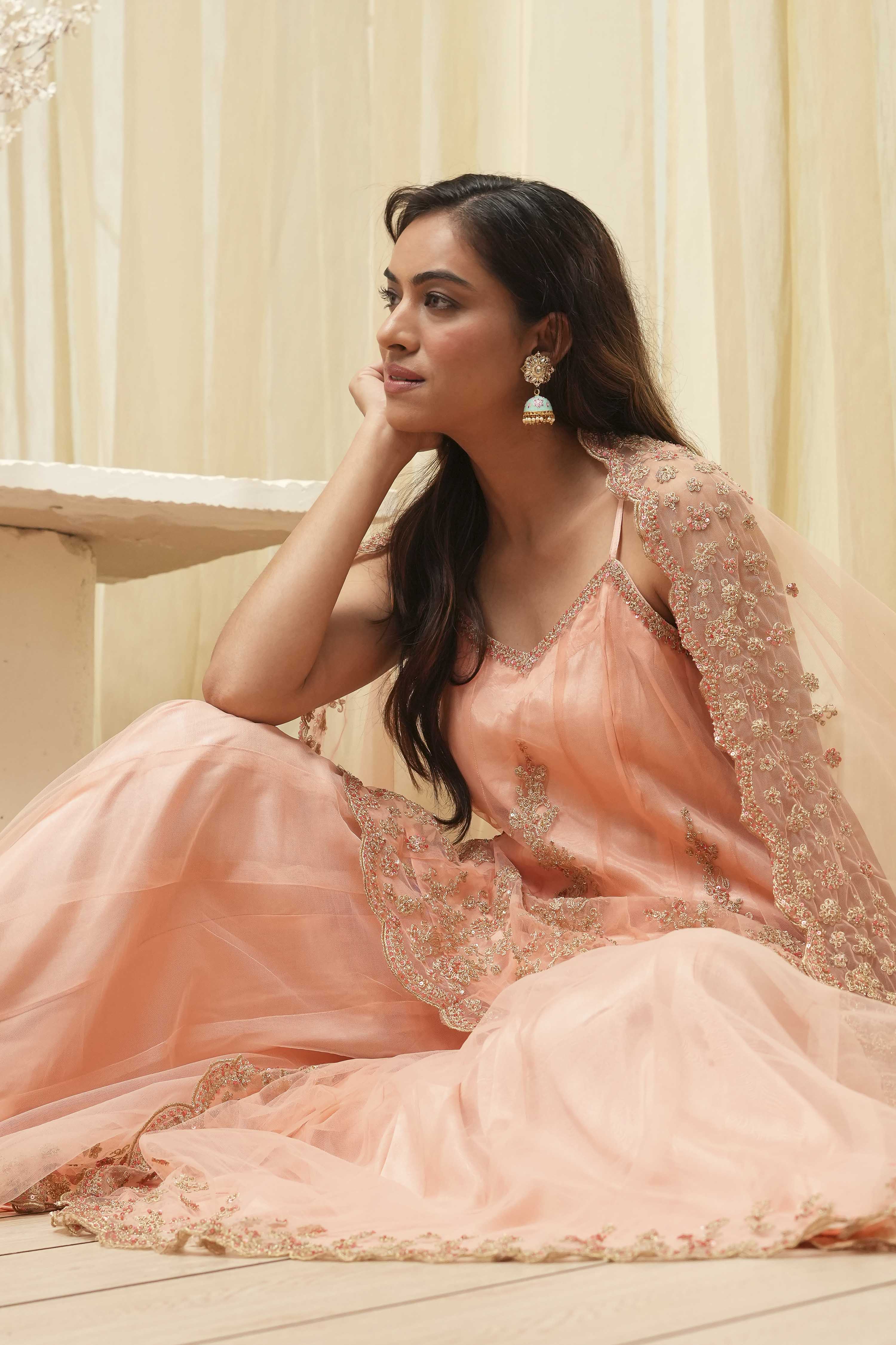 Green Net Embroidered Kalidar Suit Set image number 7