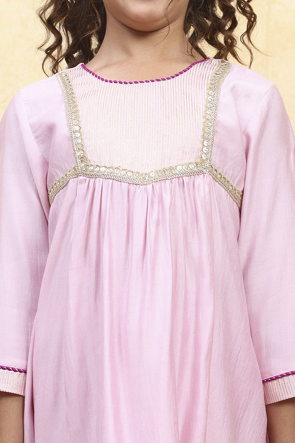 Pink Polyester Dyed Gathered Suit Set image number 1