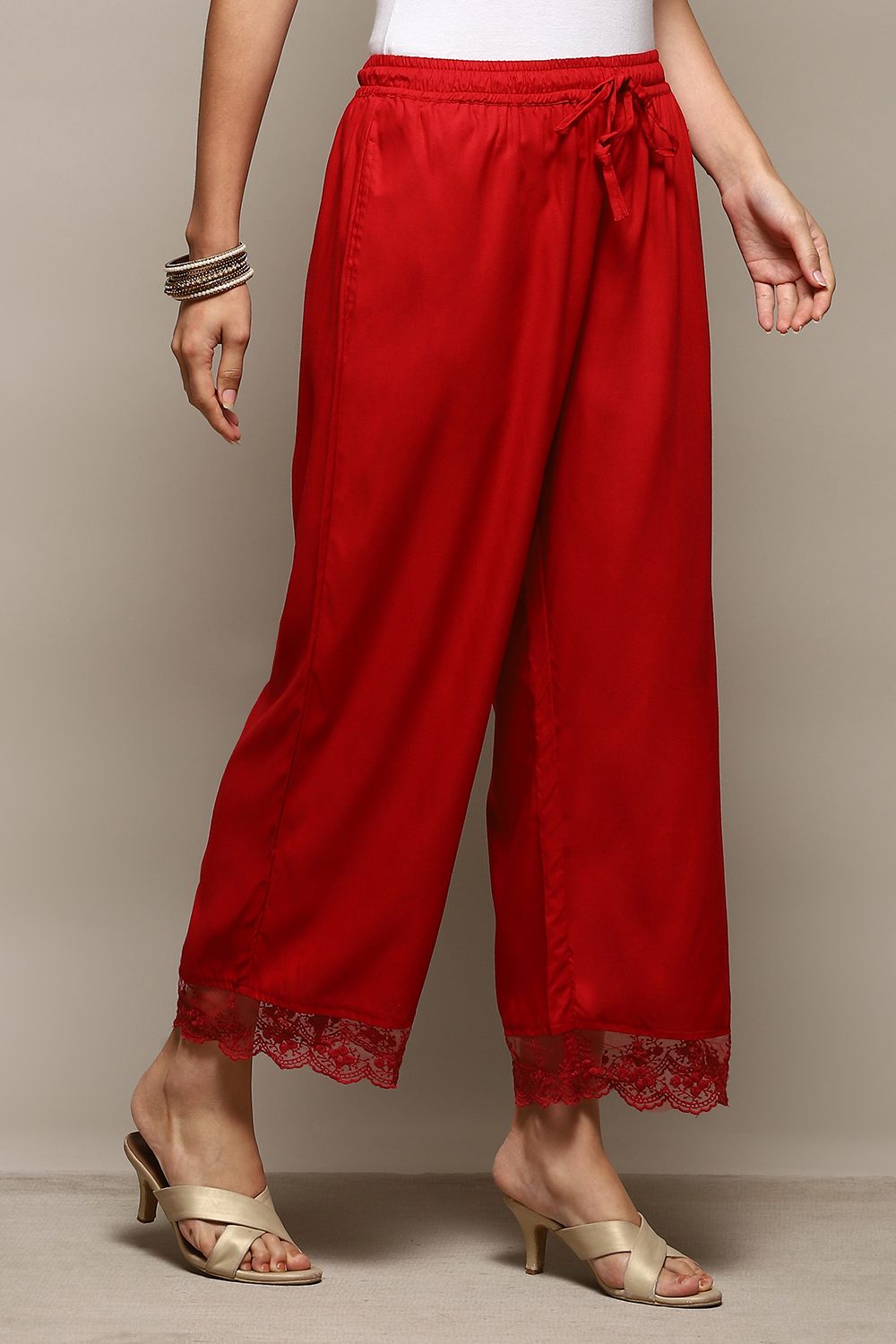 Black Rayon Regular Solid Palazzo image number 3
