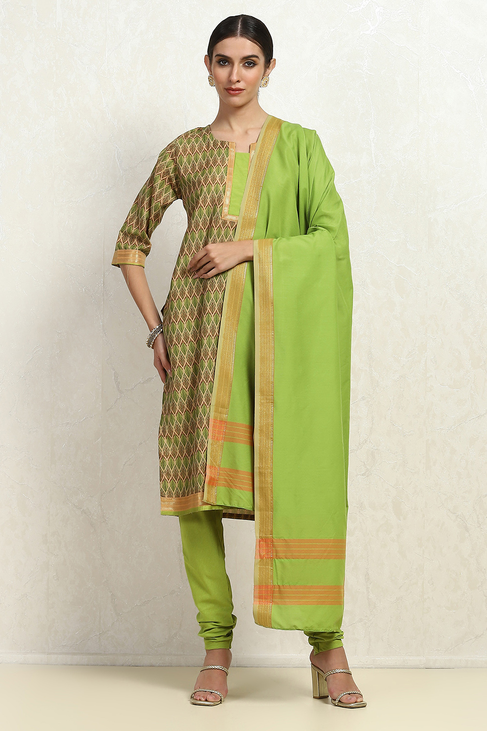 Grey Cotton Handloom Unstitched Suit Set image number 7
