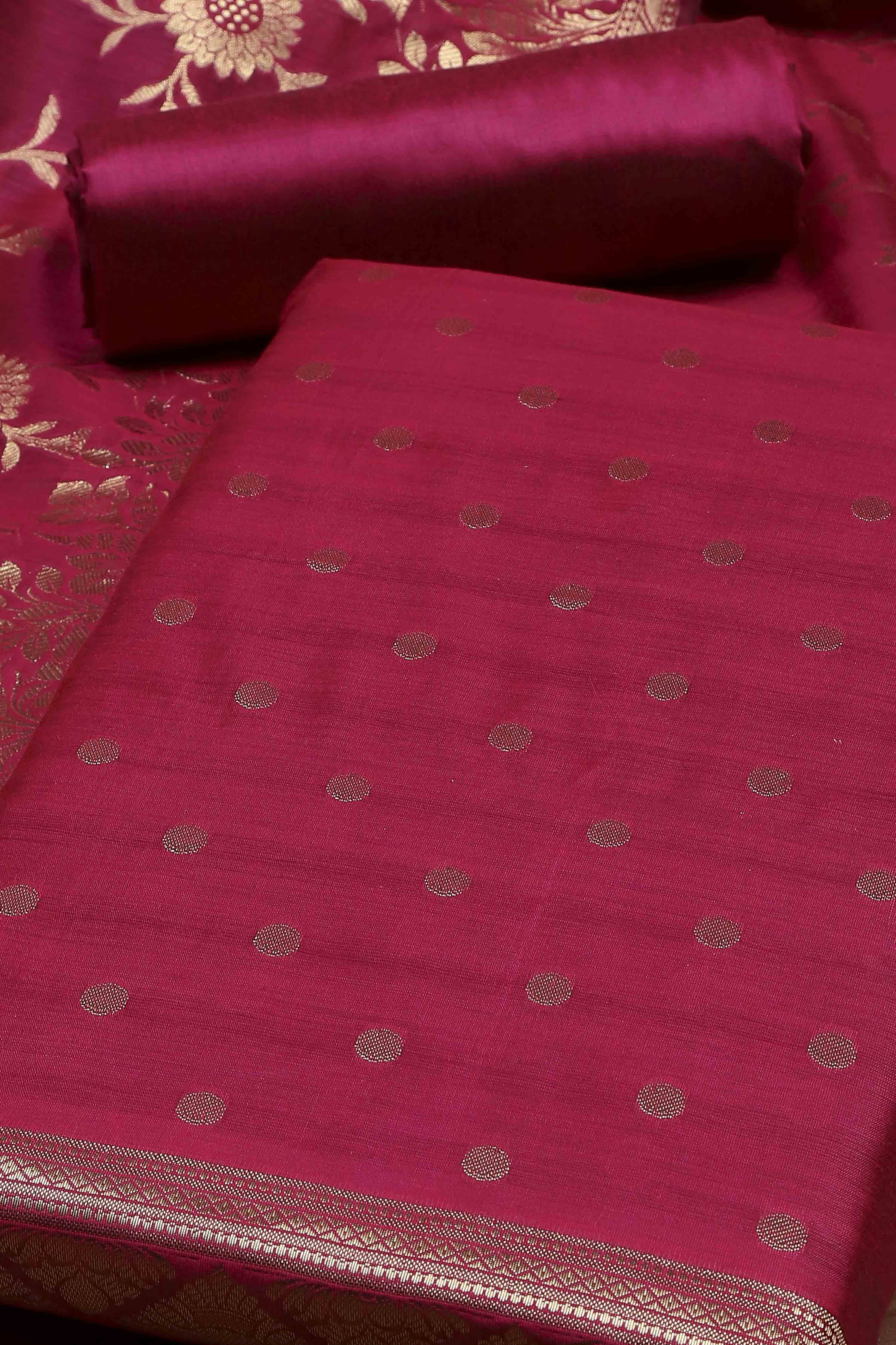 Red Banarasi Chanderi Banarasi Print Unstitched Suit Set image number 1