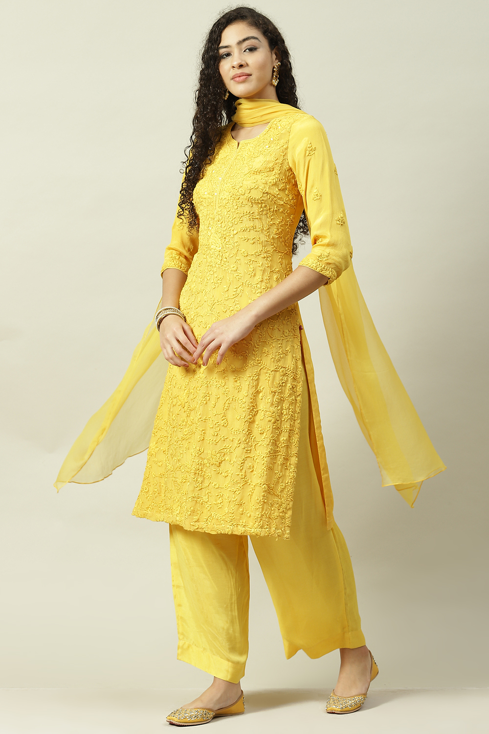 Mustard Viscose Straight Kurta Palazzo Suit Set image number 0