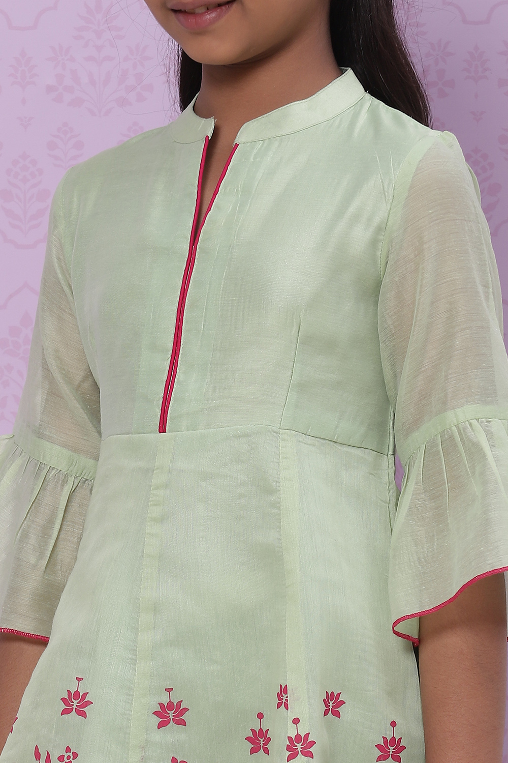 Blue Art Silk Flared Printed Top image number 1