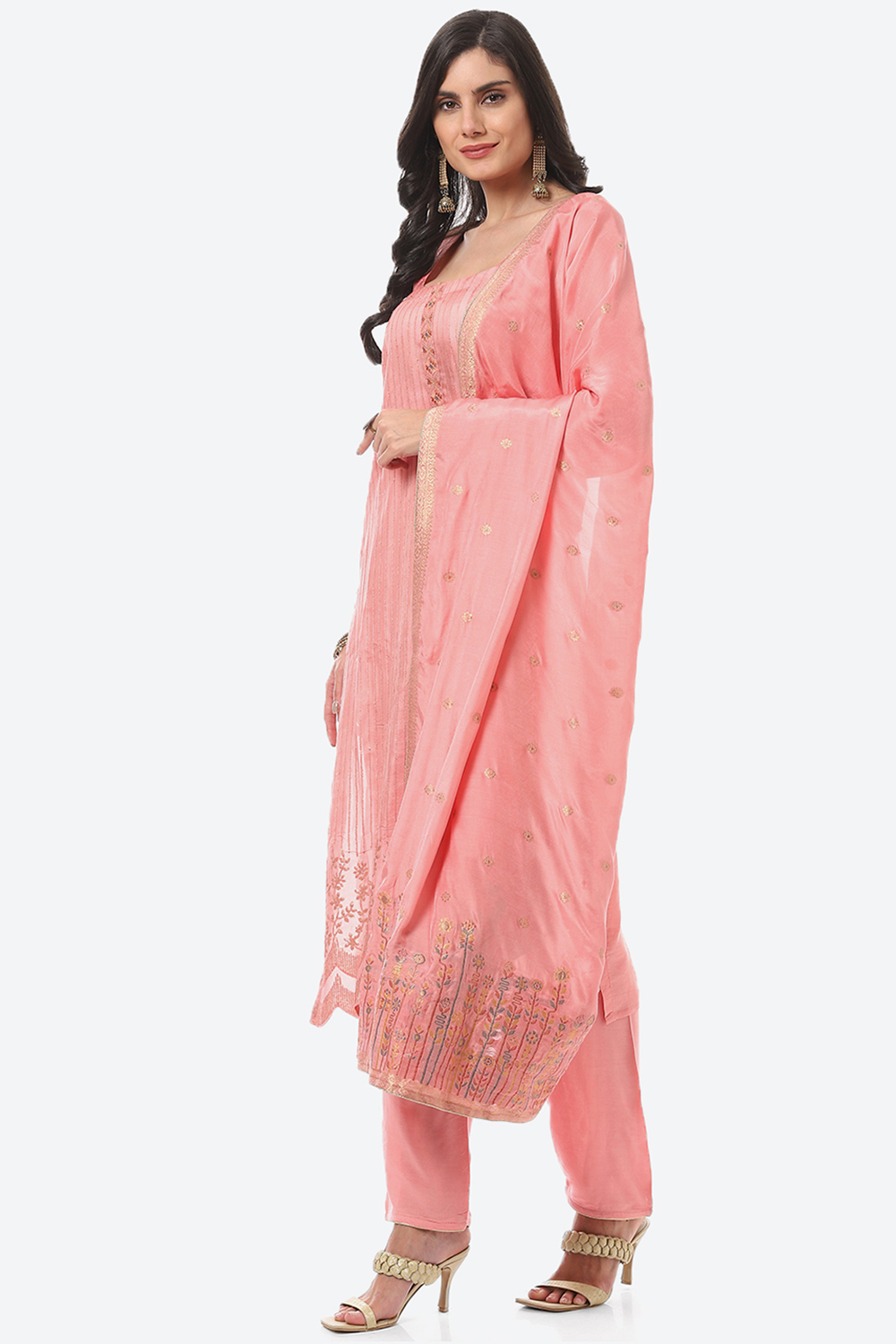 Pink Silk Blend Digital Print Unstitched Suit Set image number 6
