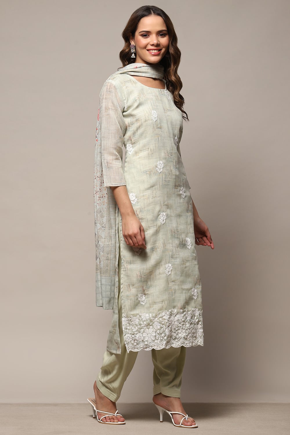 Pink Linen Unstitched Suit Set image number 7