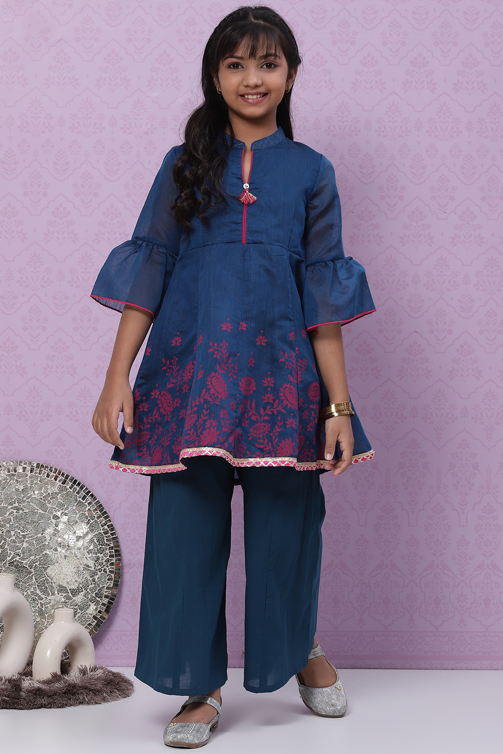 Blue Art Silk Flared Printed Top image number 0