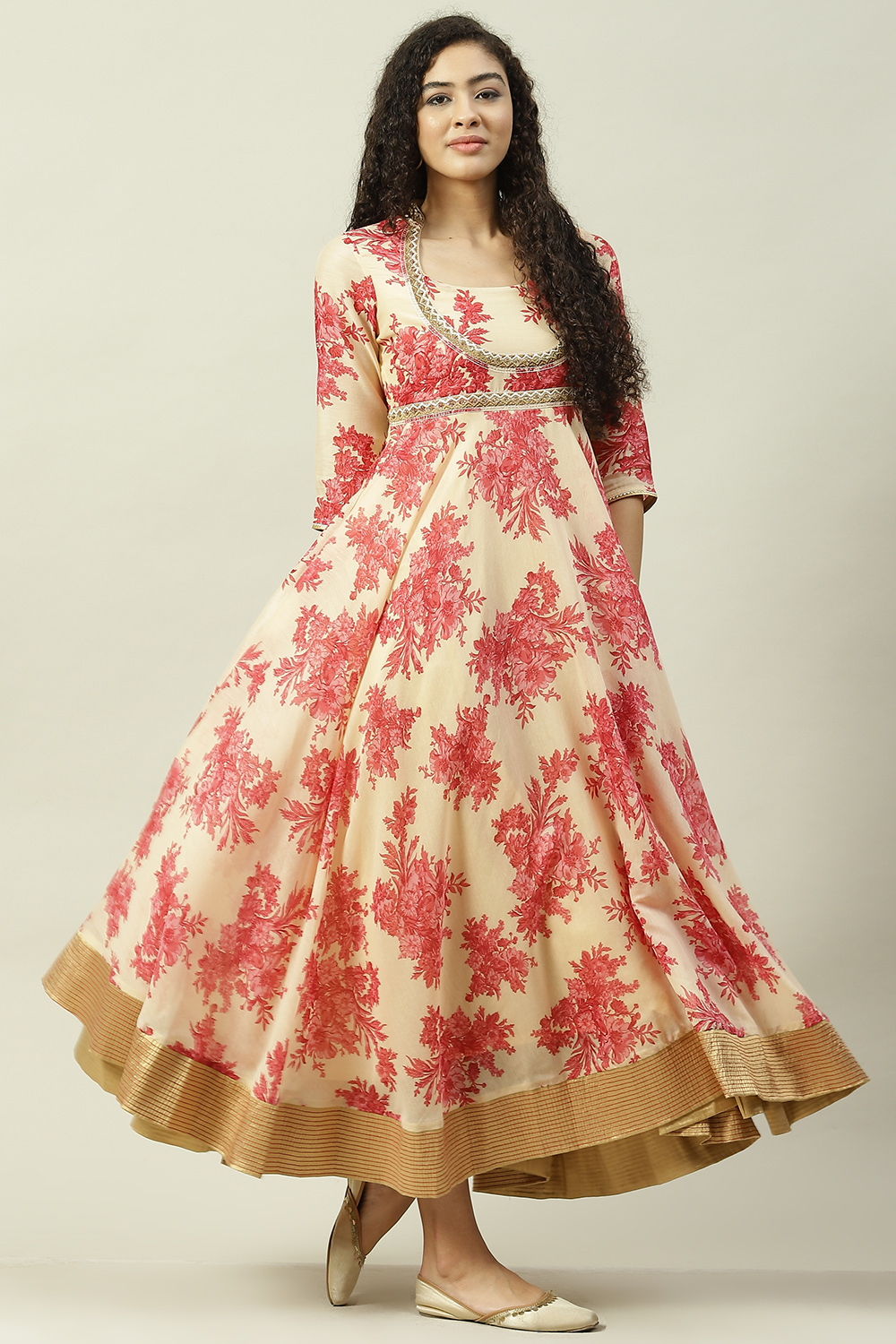 Wine Art Silk Flared Fusion Printed Dress image number 3