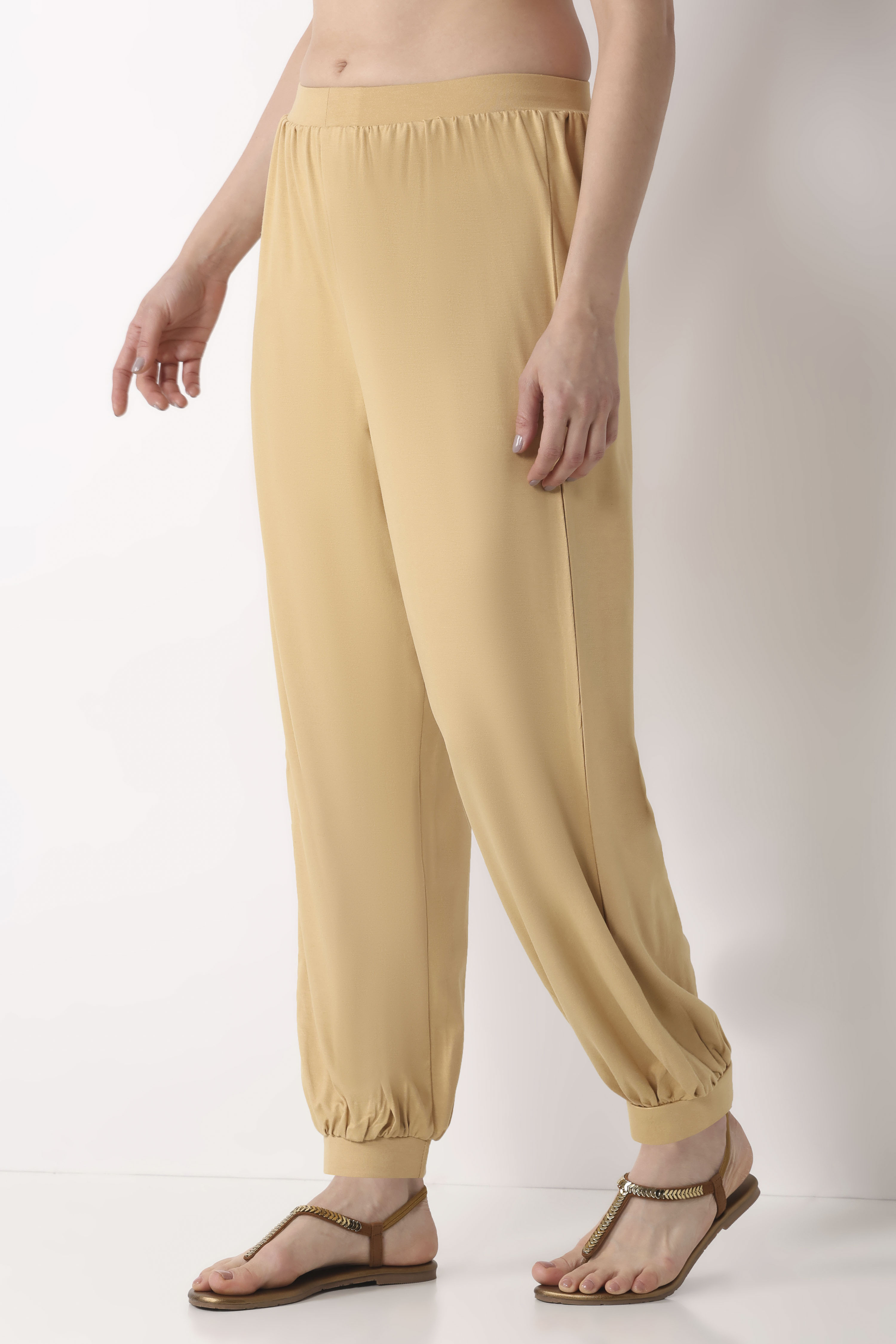 Beige Viscose Lycra Harem Pants image number 2