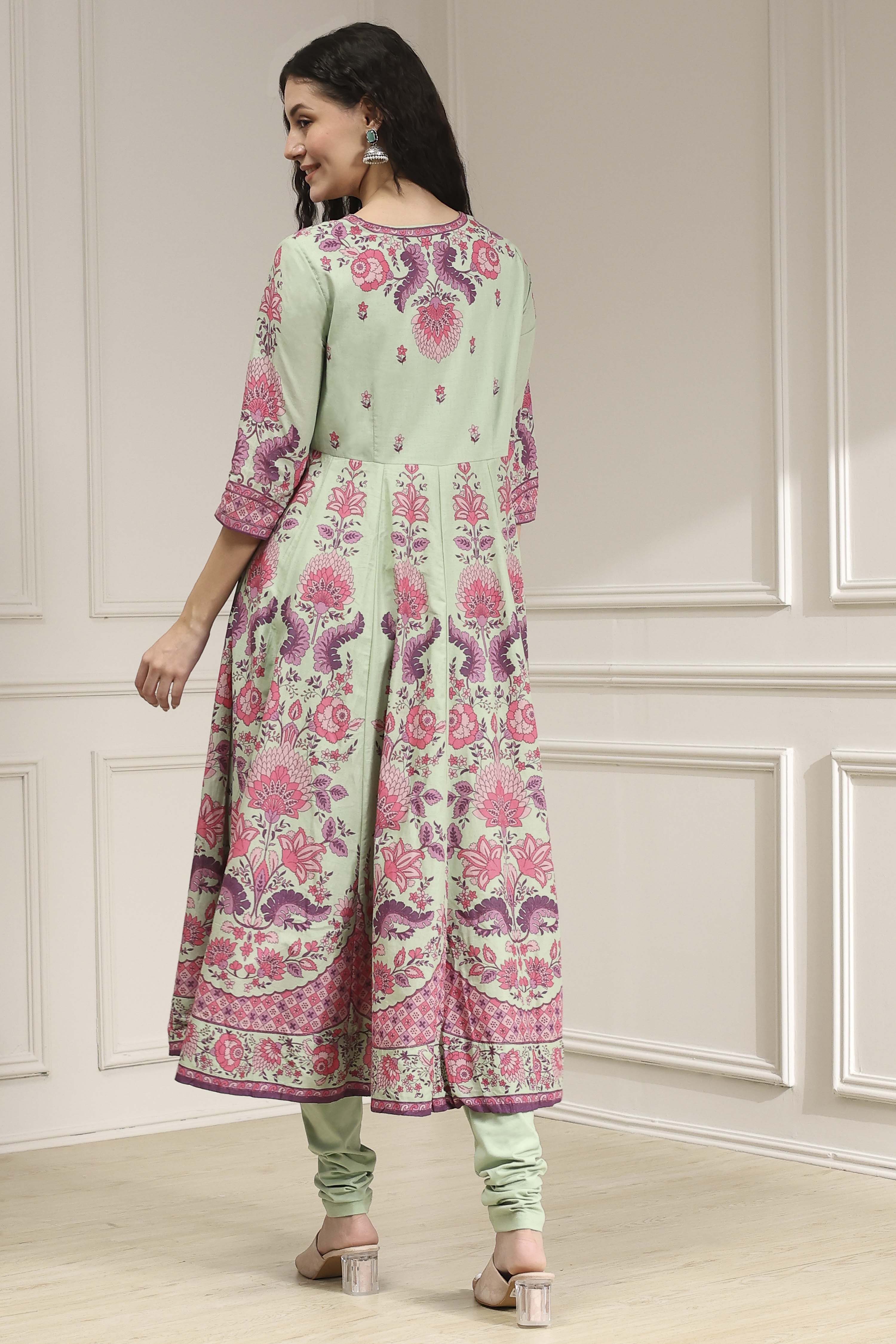 Light Pink Cotton Printed Anarkali Suit Set image number 4