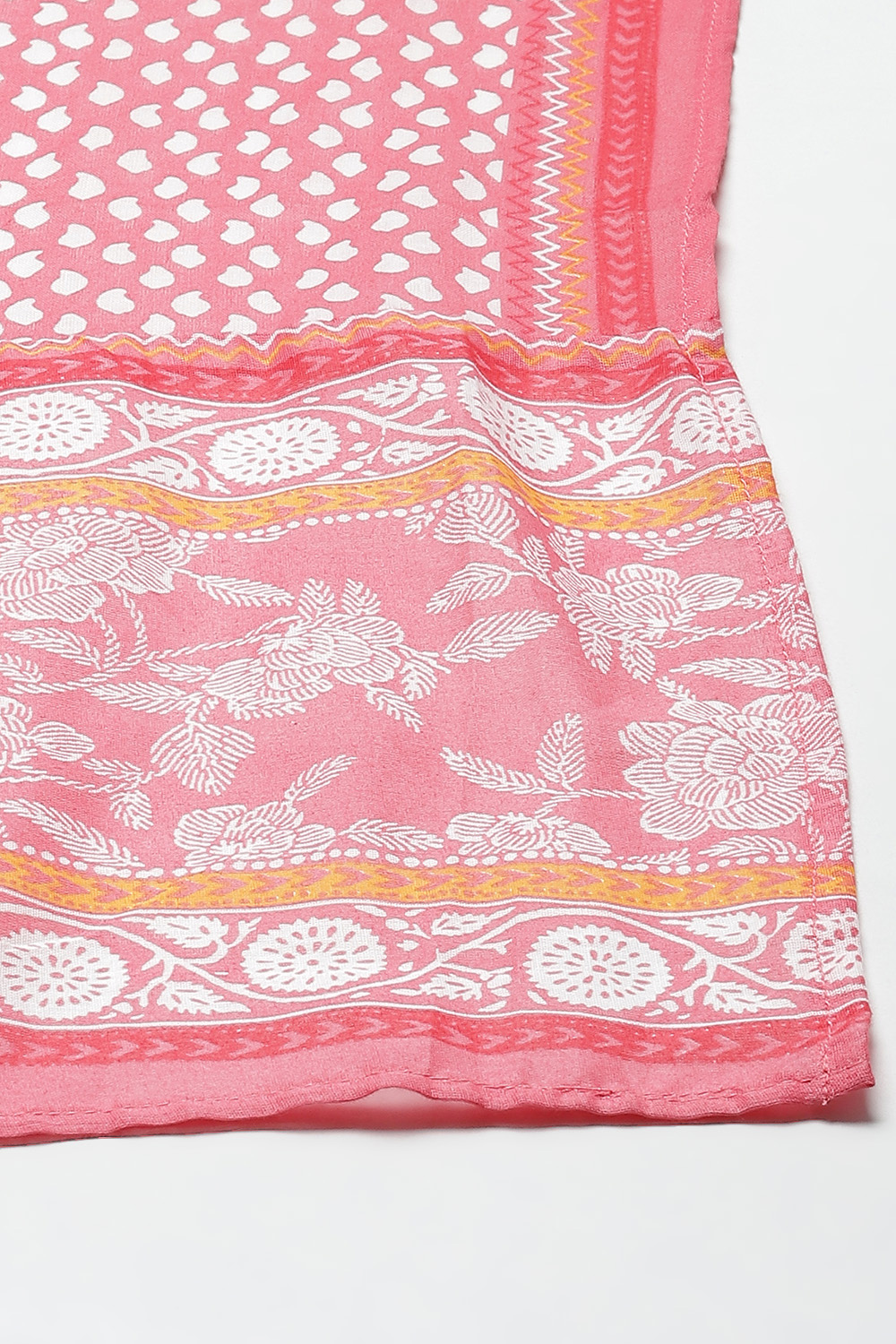 Coral Red Cotton Anarkali Kurta Churidar Suit Set image number 3