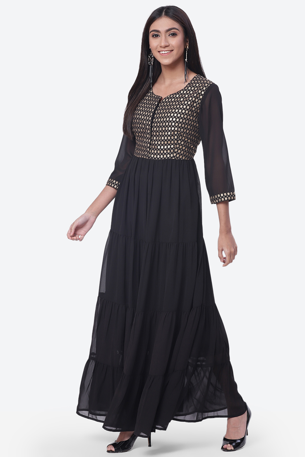 Red Art Silk Fusion Dress image number 2