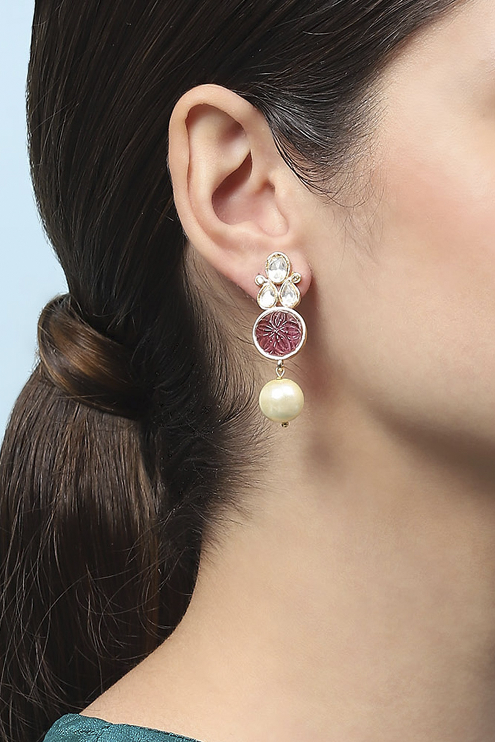 Pink Stone Statement Earrings image number 3