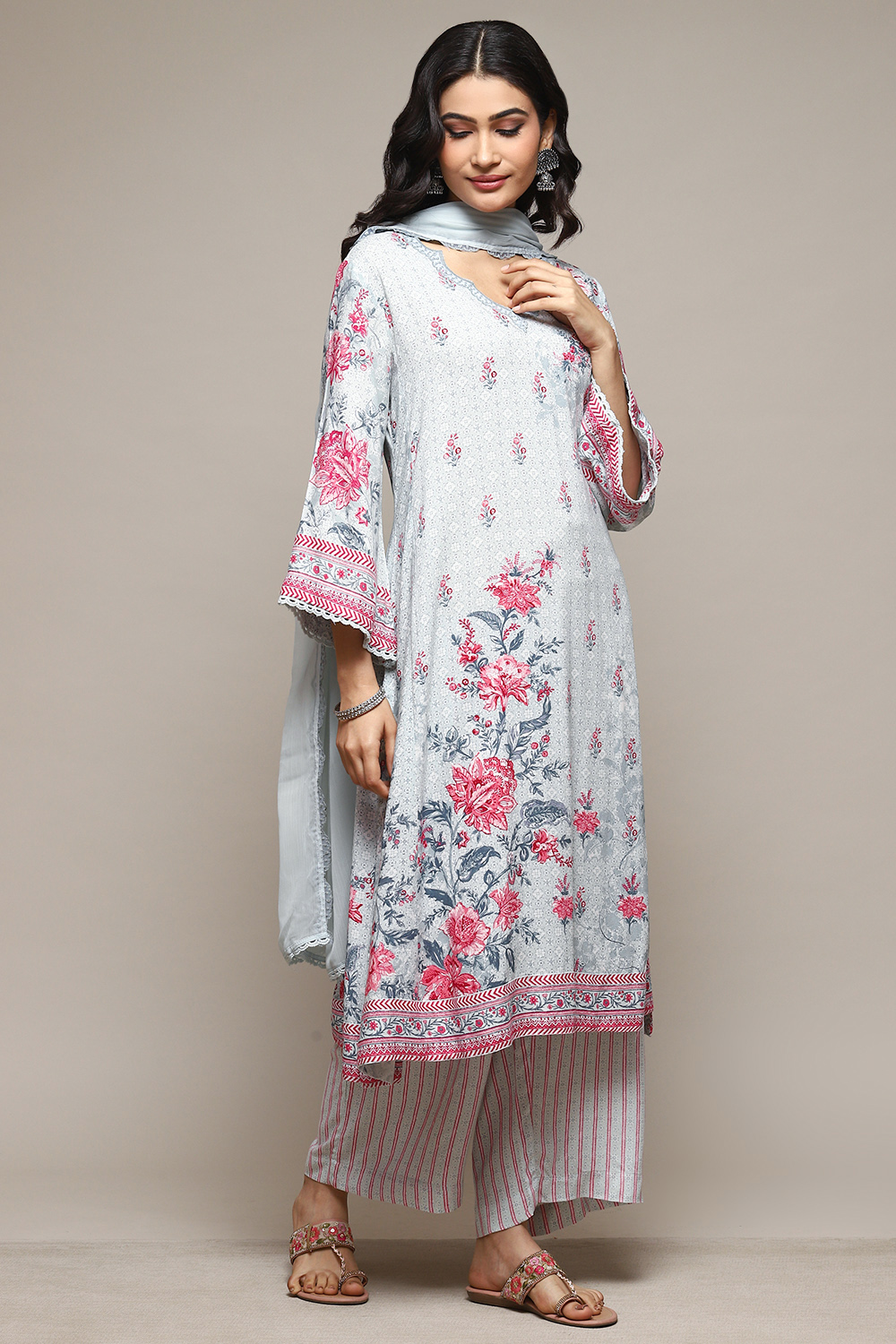 Steel Blue Rayon Straight Kurta Palazzo Suit Set image number 6