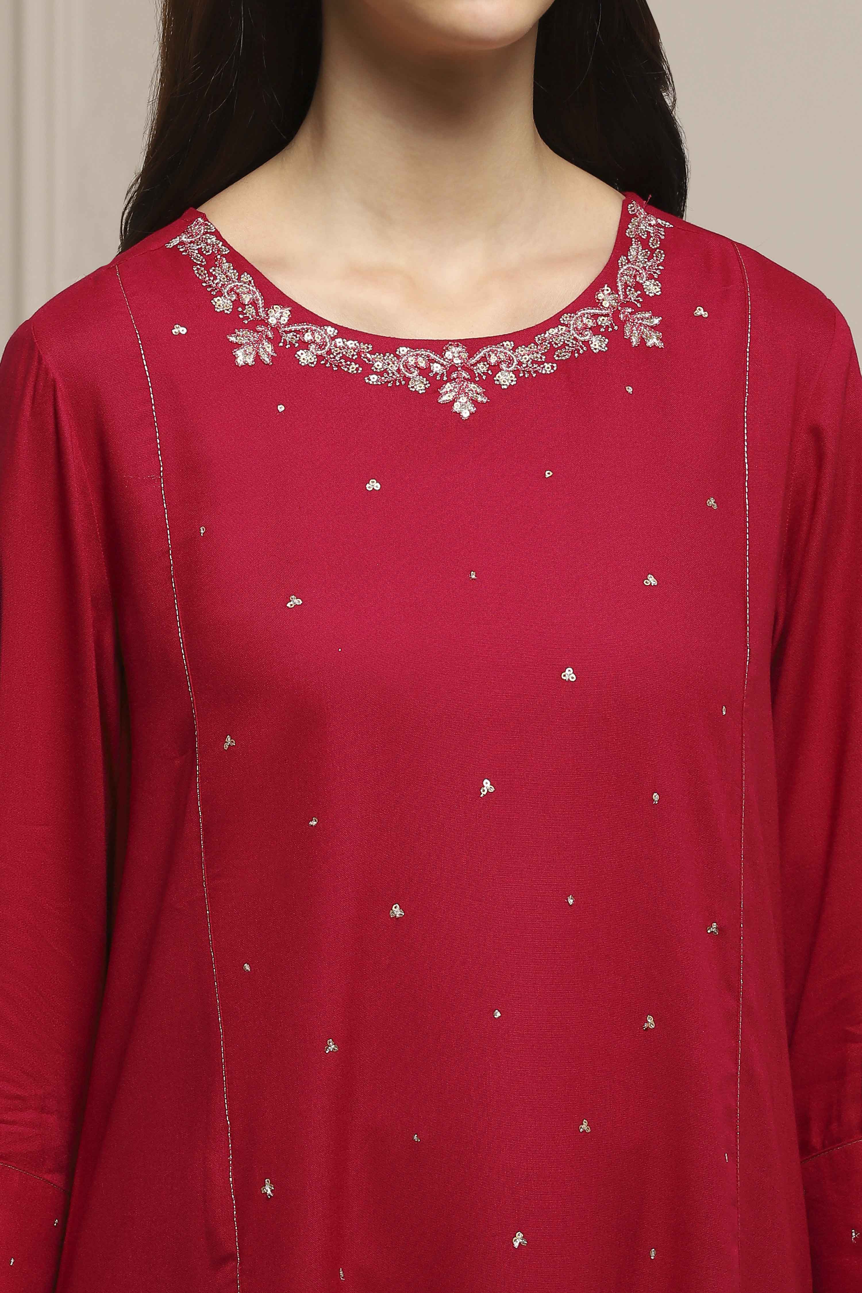 Pink Viscose Rayon Straight Dyed Kurta image number 1