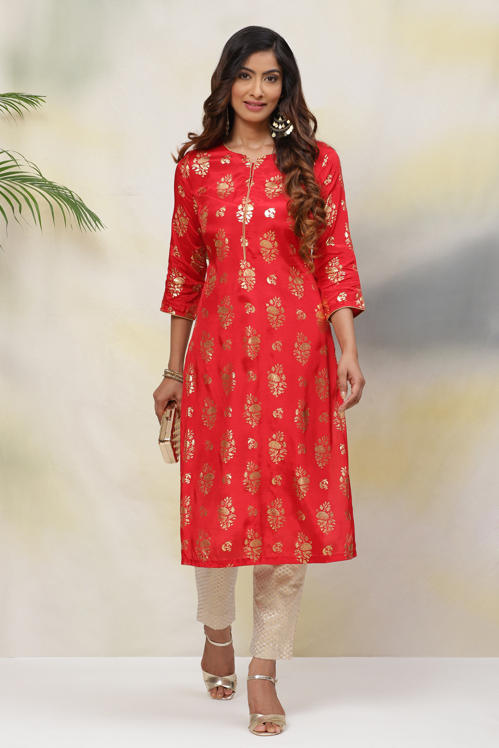 Red Straight Viscose Kurta image number 4