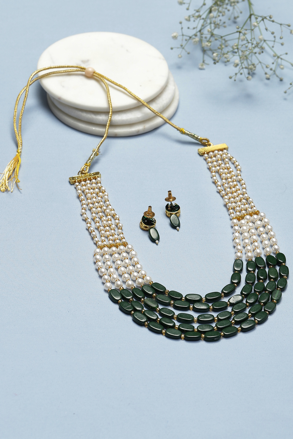 Bottle Green Brass Necklace Set image number 2