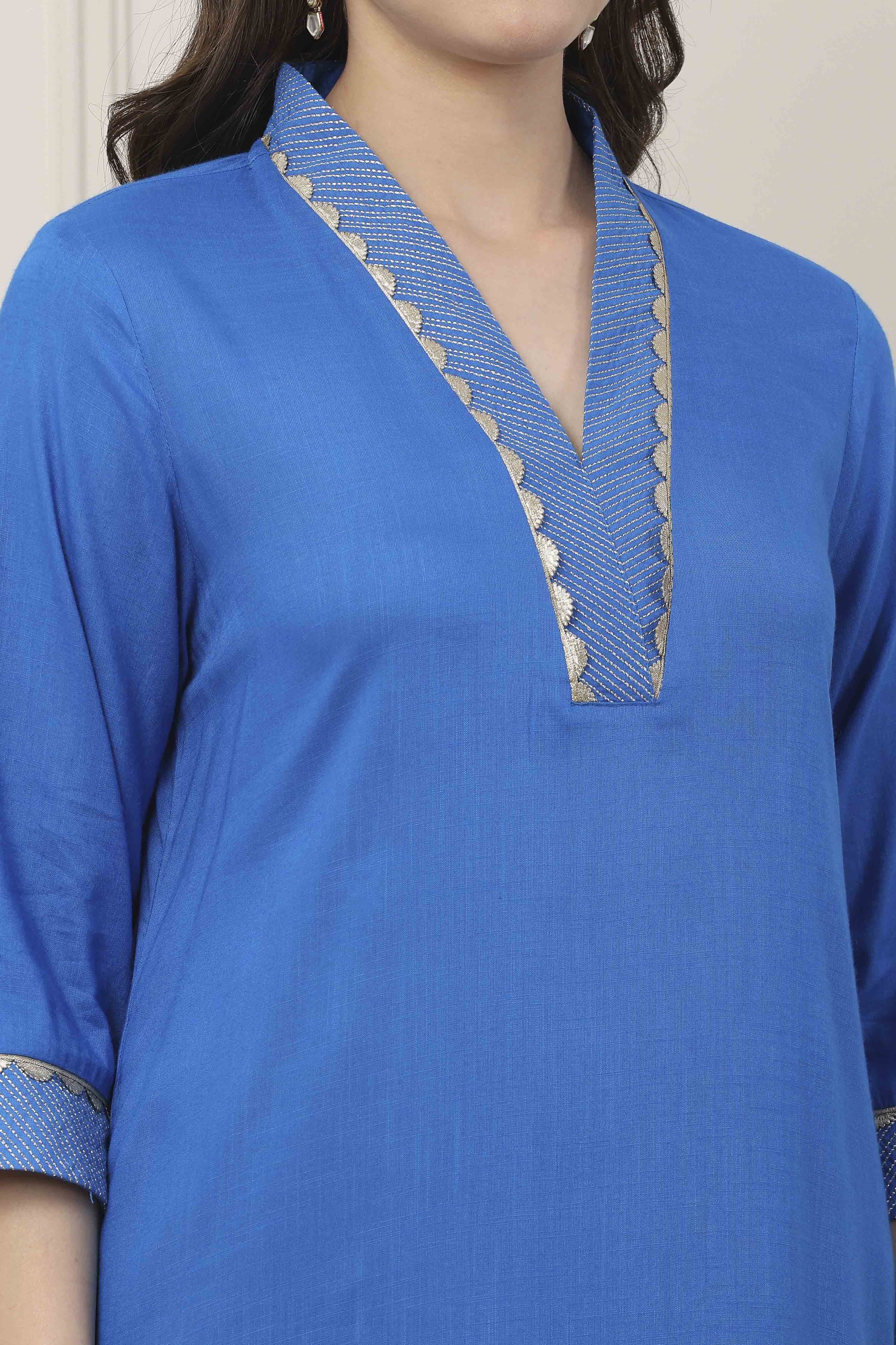 Blue Viscose Rayon Straight Kurta image number 1