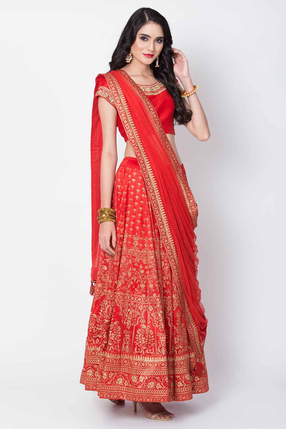 Red Art Silk Lehenga Set image number 0