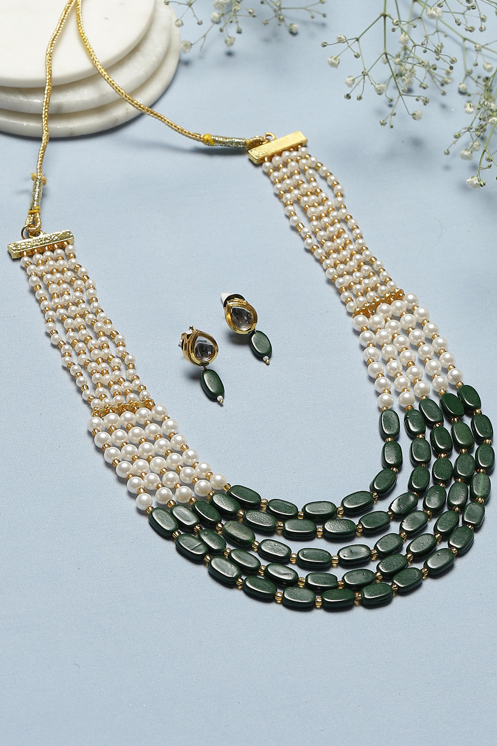 Bottle Green Brass Necklace Set image number 0