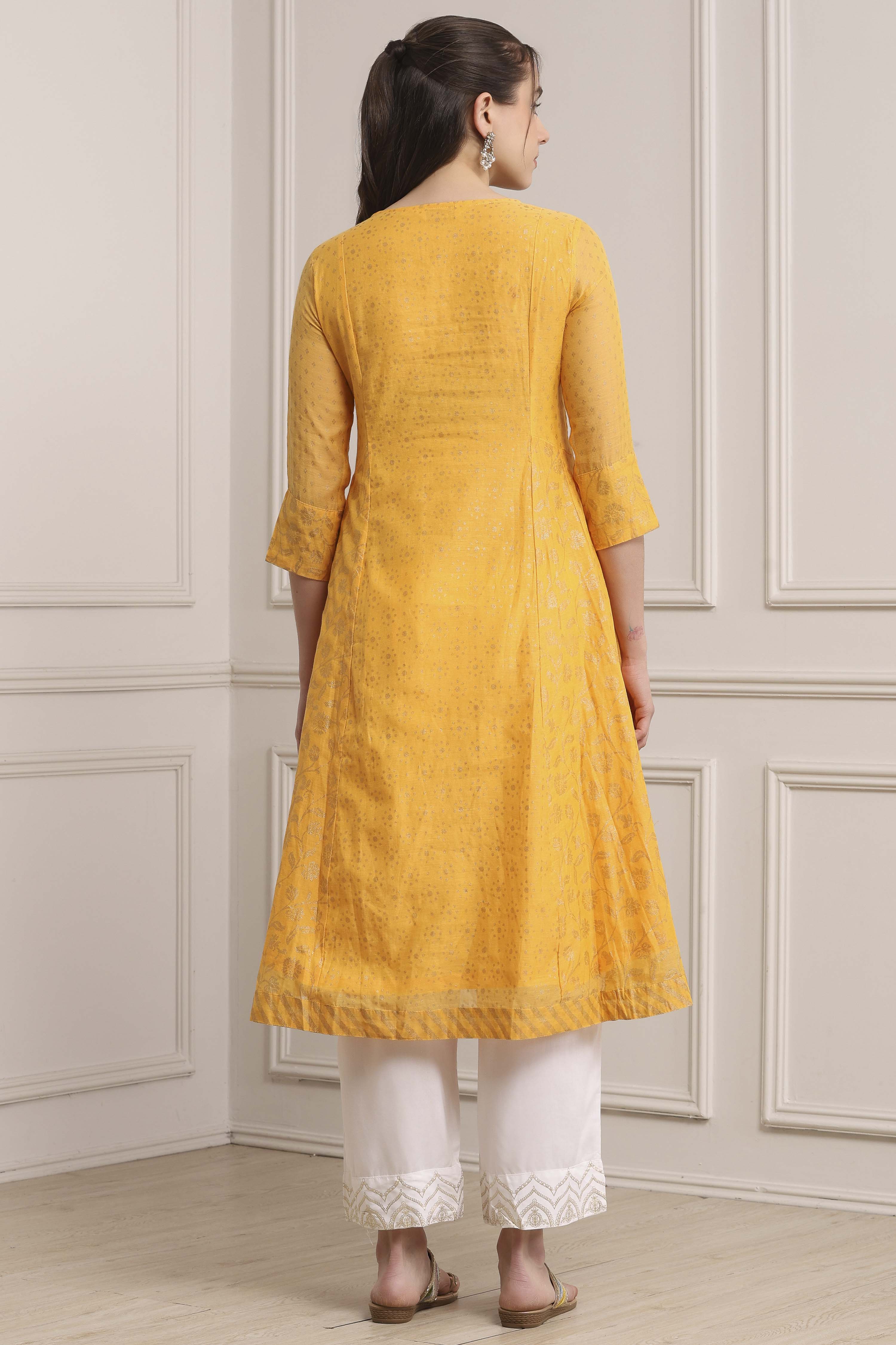 Yellow Polyester Flared Kurta Pants Set image number 4