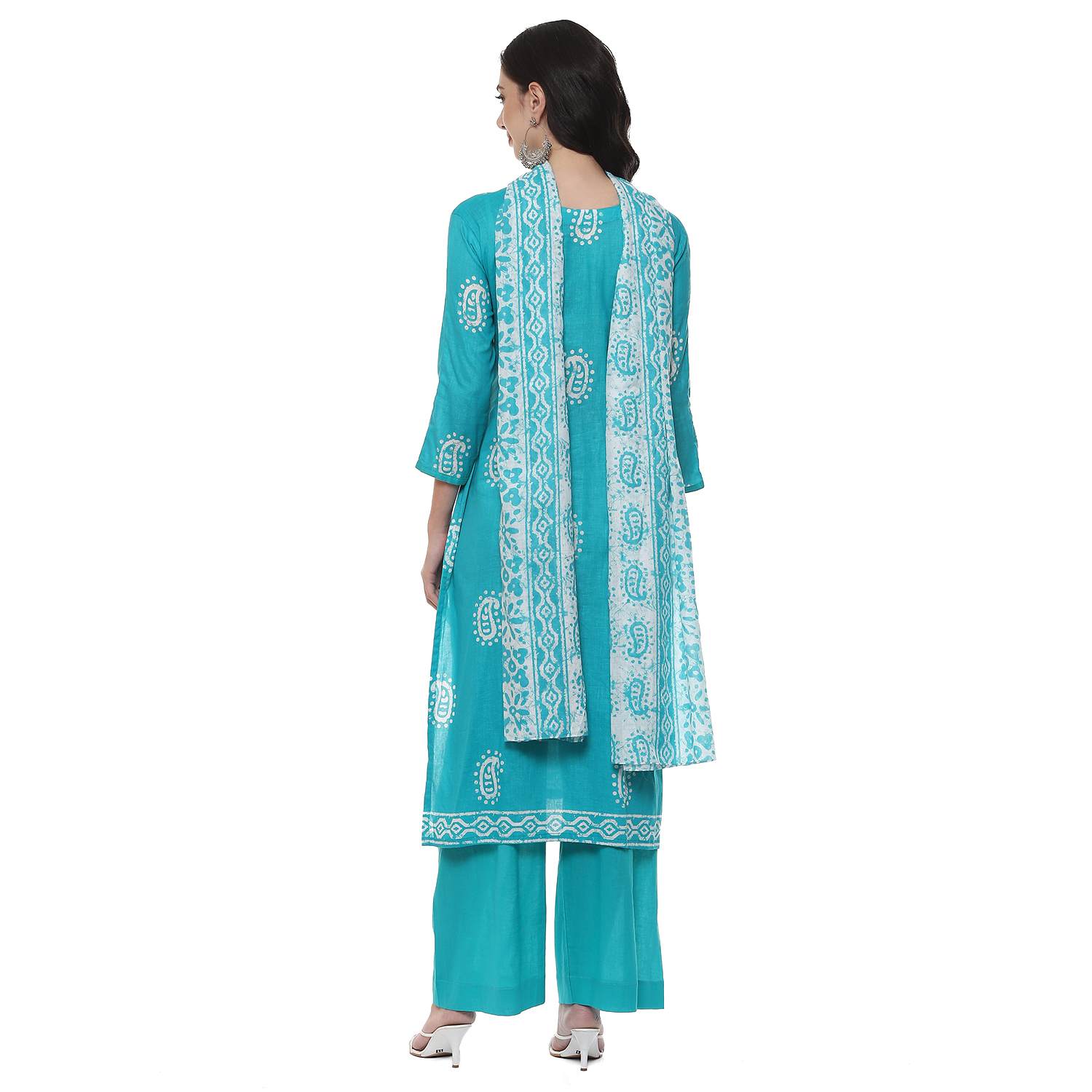 Blue Cotton Blend Unstitched Suit Set image number 6