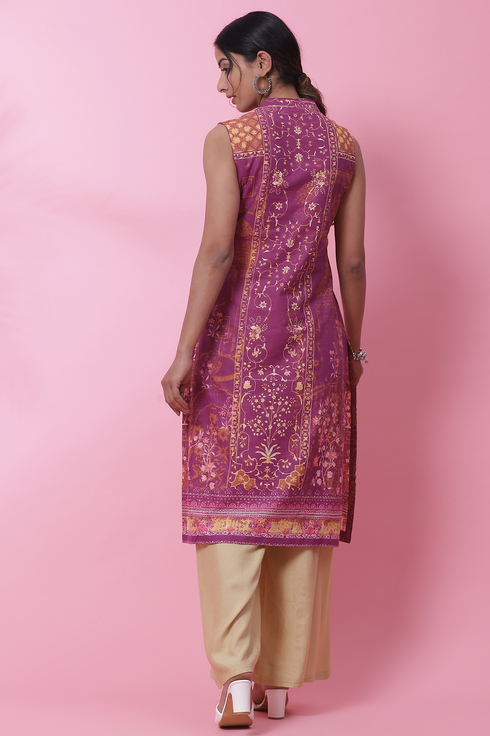 Purple Cotton Straight Printed Kurta image number 4